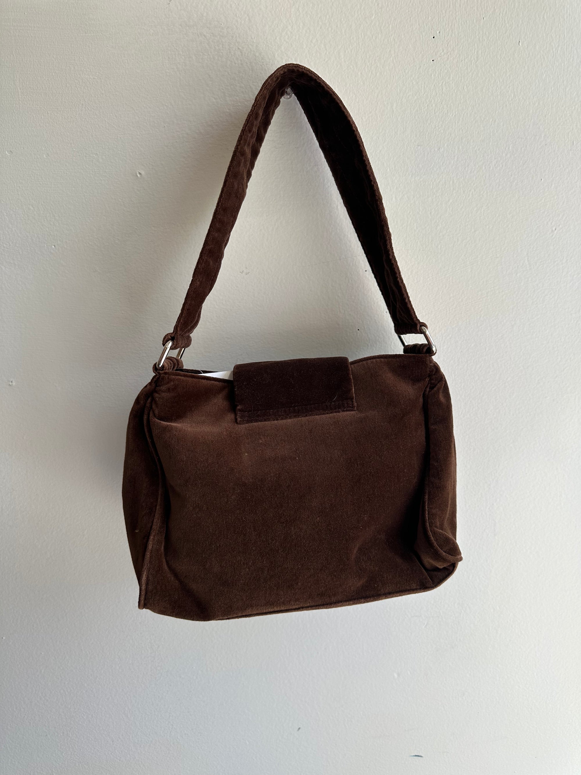Vintage Y2K Chocolate Velvet Cowgirl Shoulder Bag Purse
