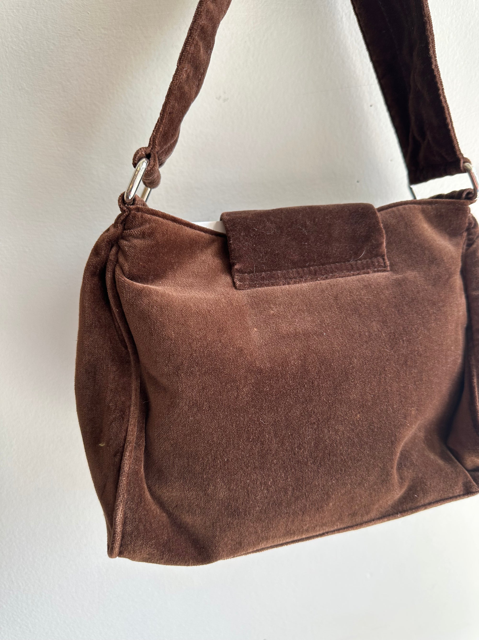 Vintage Y2K Chocolate Velvet Cowgirl Shoulder Bag Purse