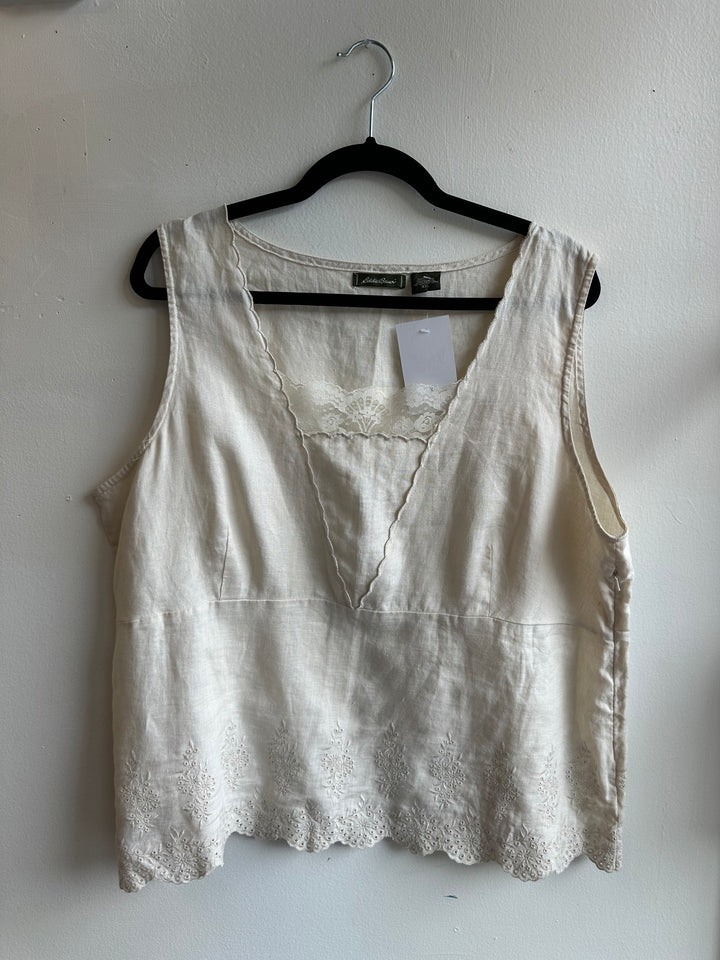 Eddie Bauer Cream Linen Lace Tank Top | Size XXL