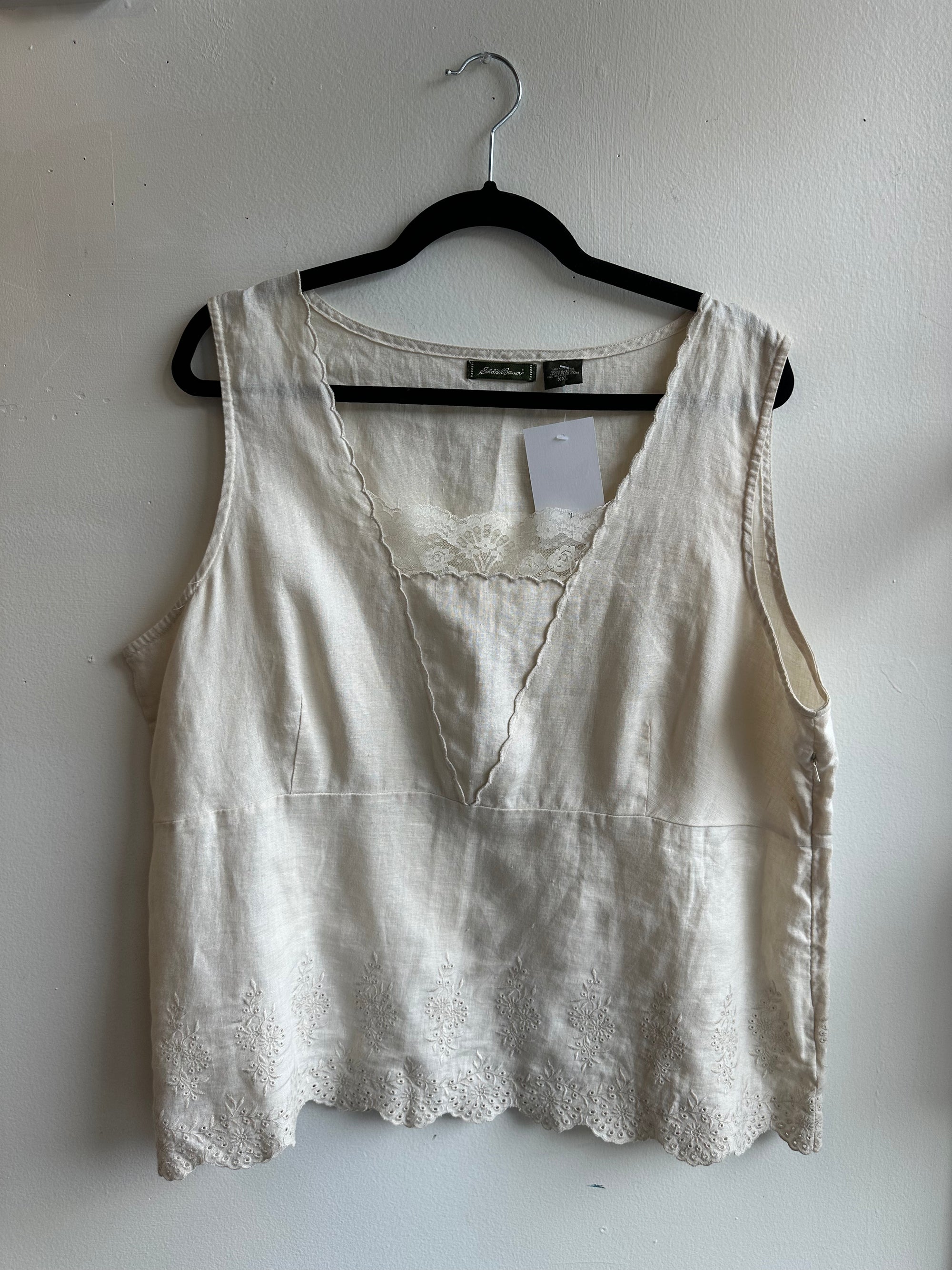 Eddie Bauer Cream Linen Lace Tank Top | Size XXL