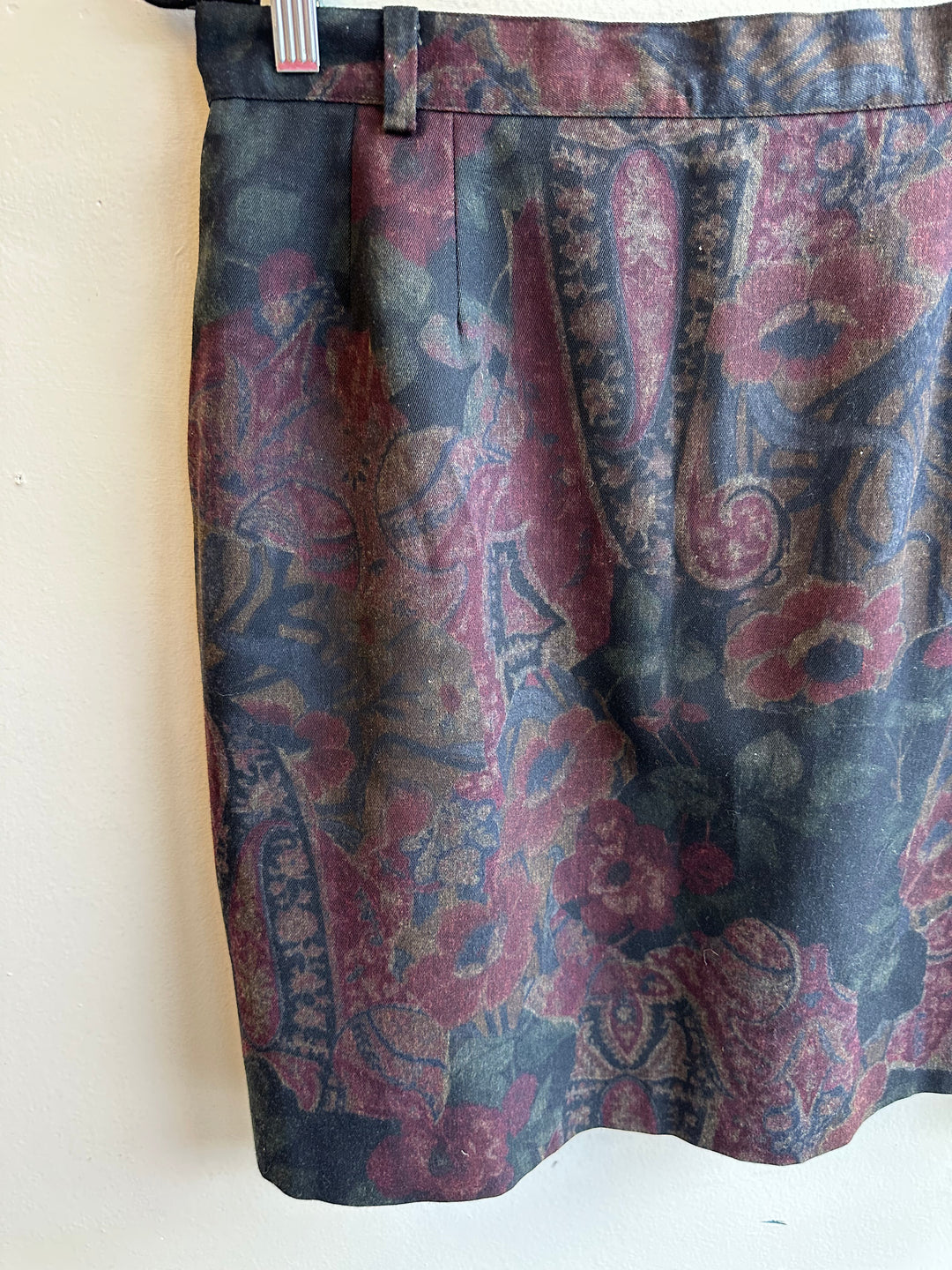 Vintage Floral Print A-Line Skirt | Size 15 | Made in Canada