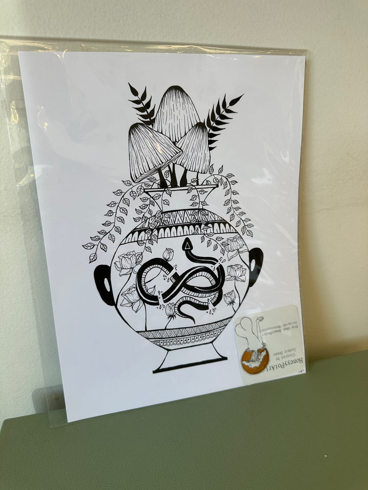 Honey Pot Art Mushroom Vase Print 11” x 8.5”