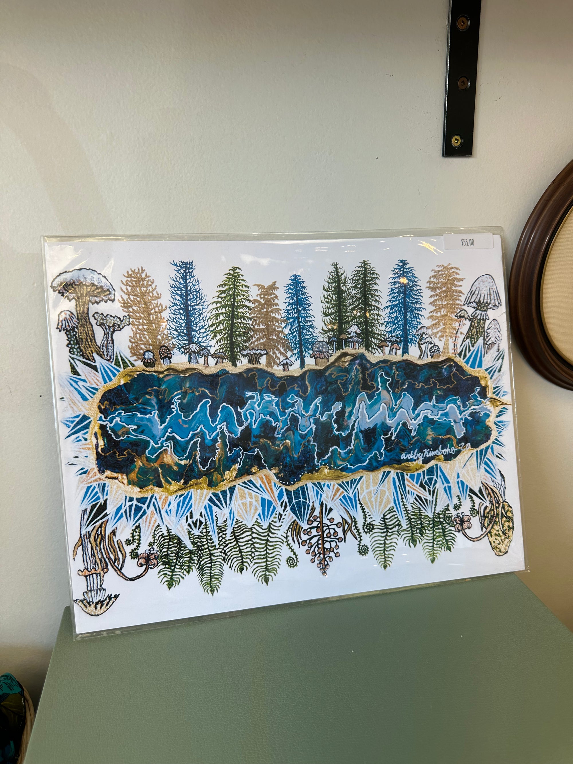 Kimboho Art Print Blue Green Trees 14” x 11”