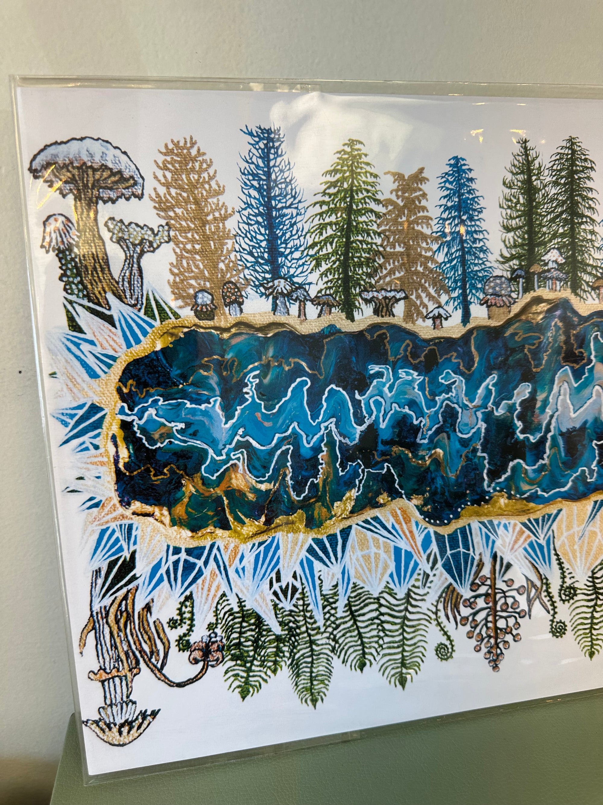Kimboho Art Print Blue Green Trees 14” x 11”