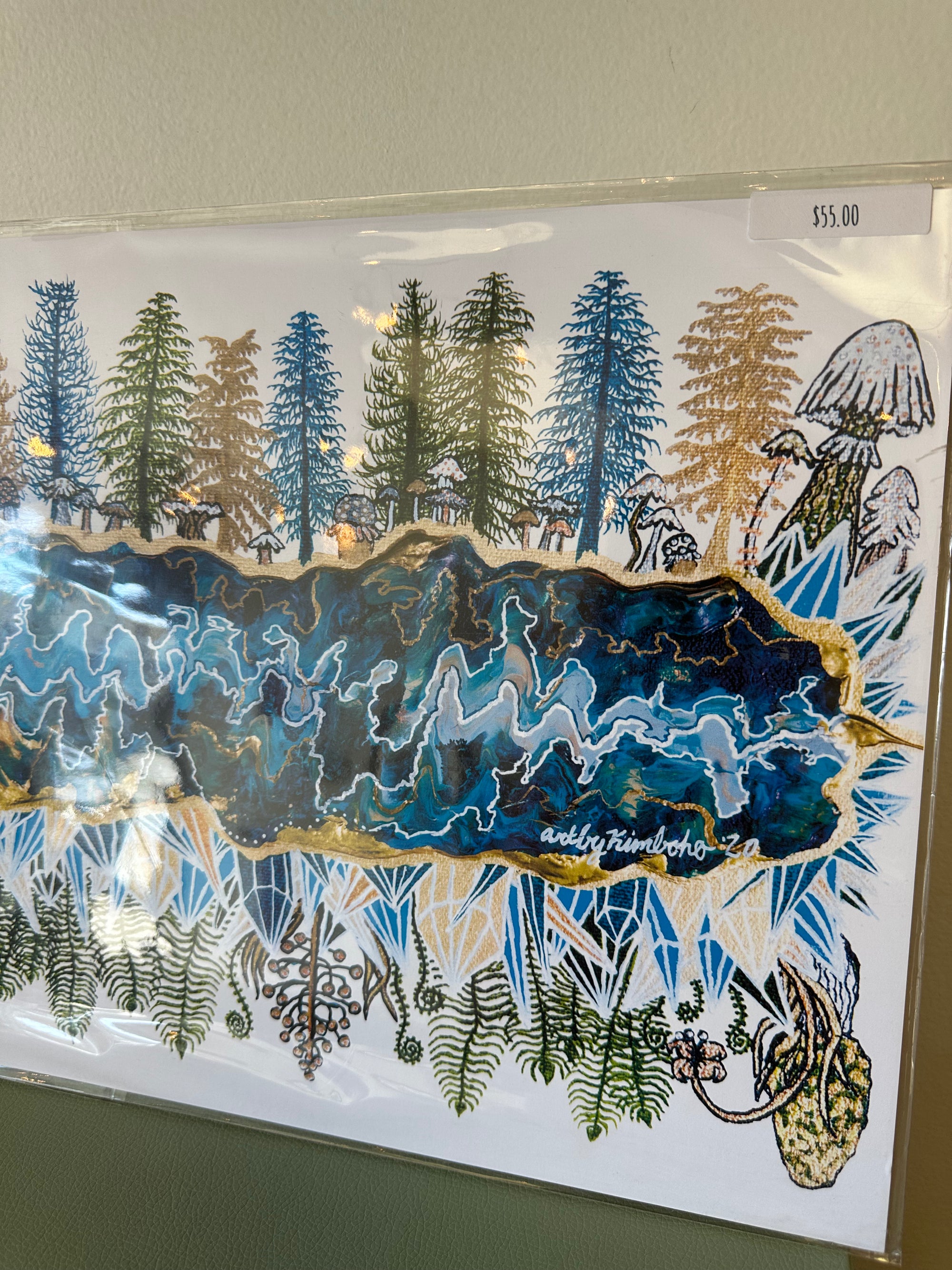Kimboho Art Print Blue Green Trees 14” x 11”