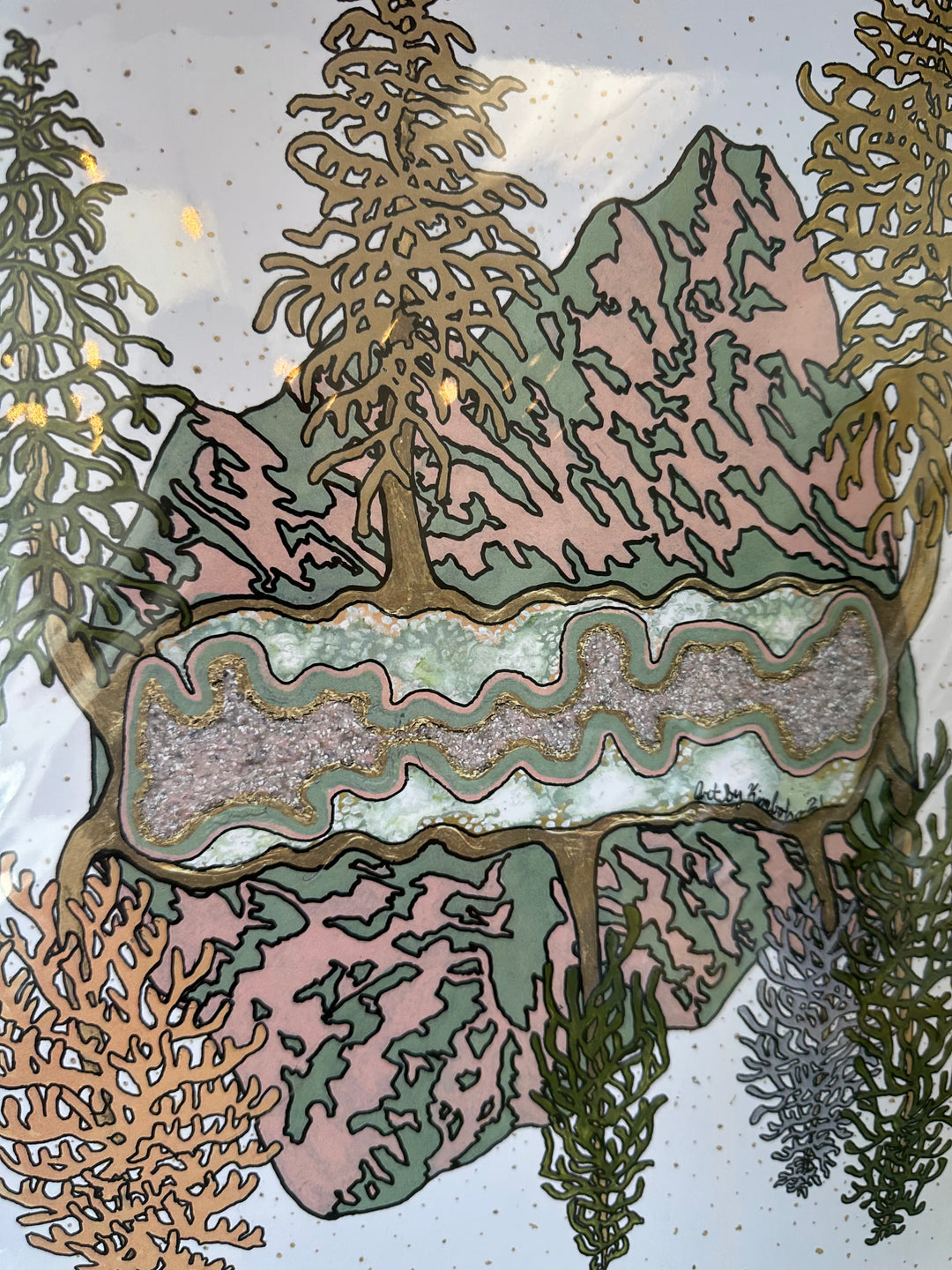 Kimboho Art Print Pink Gold Mountains 14” x 11”