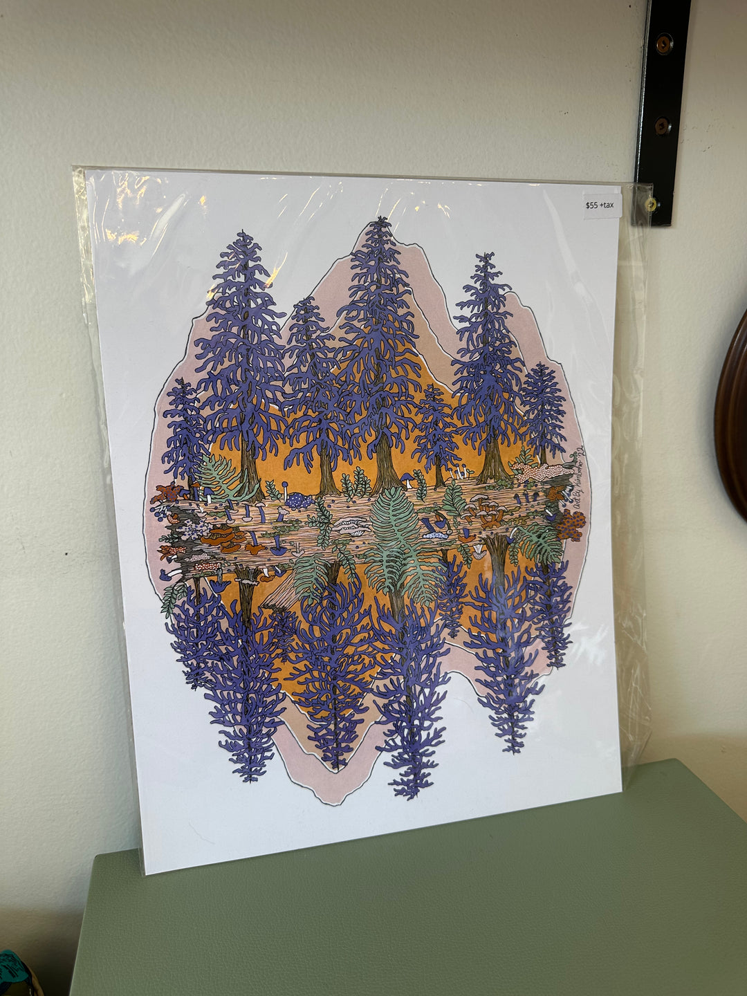 Kimboho Art Print Purple Trees Orange Mountains 14” x 11”