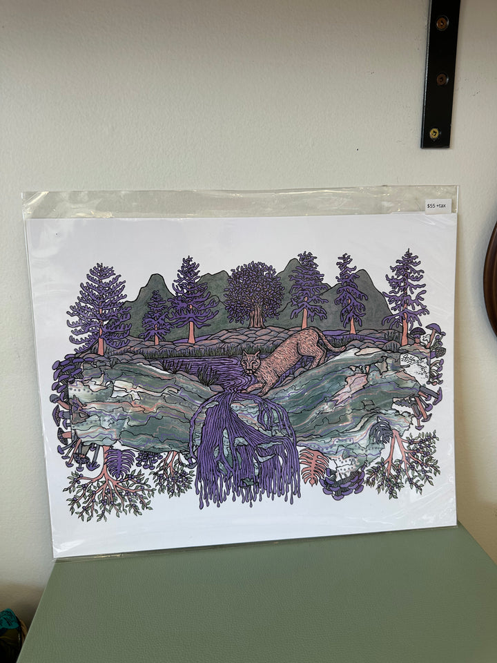 Kimboho Art Print Purple Cougar 14” x 11”
