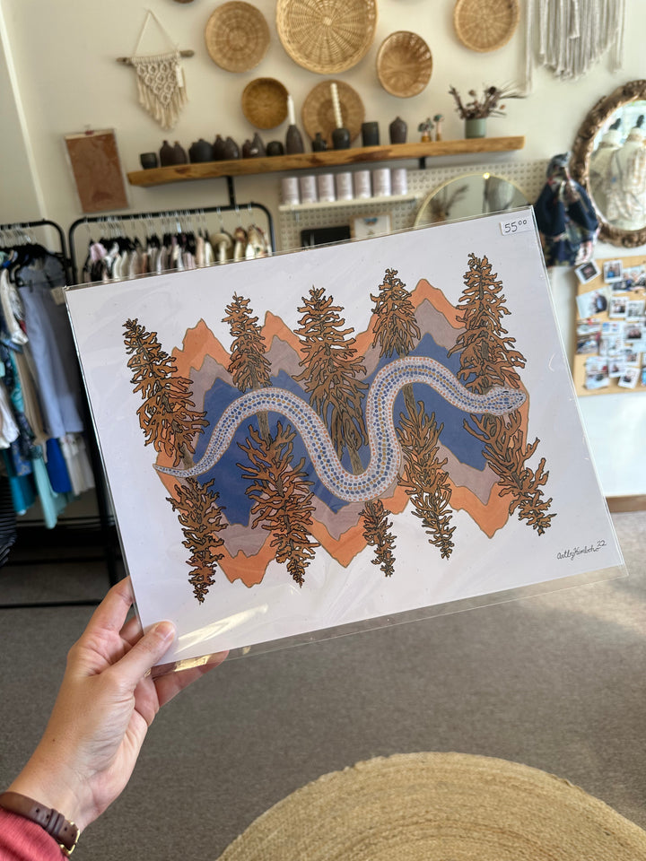 Kimboho Art Print Blue Mountain Snake 14” x 11”