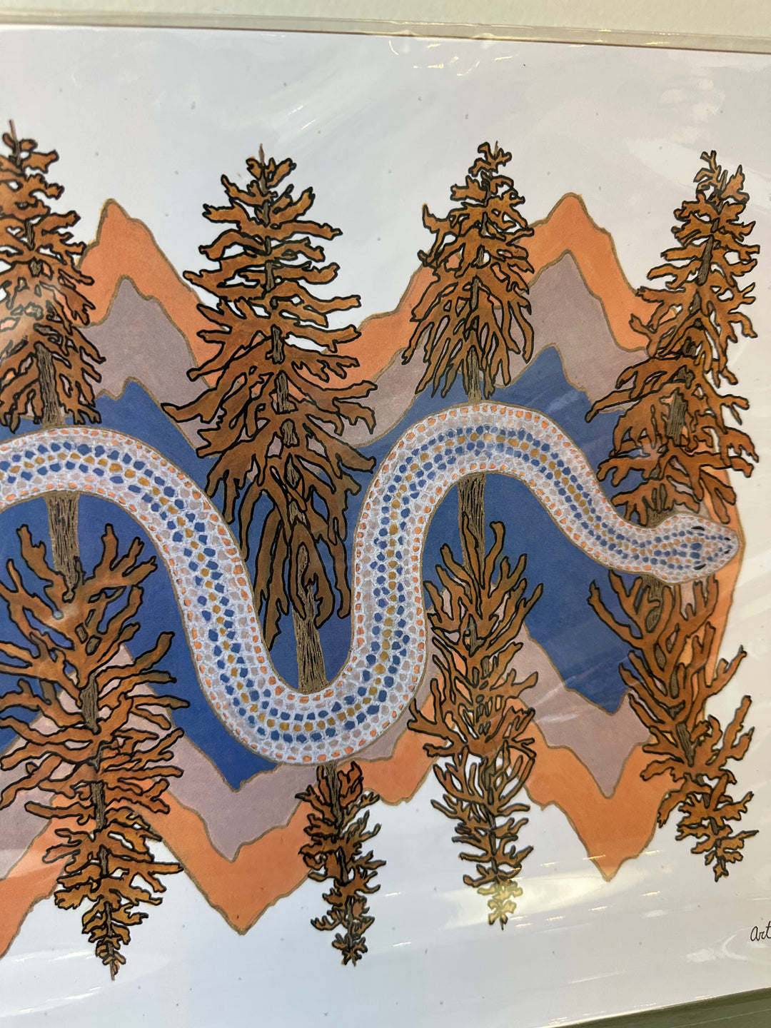 Kimboho Art Print Blue Mountain Snake 14” x 11”