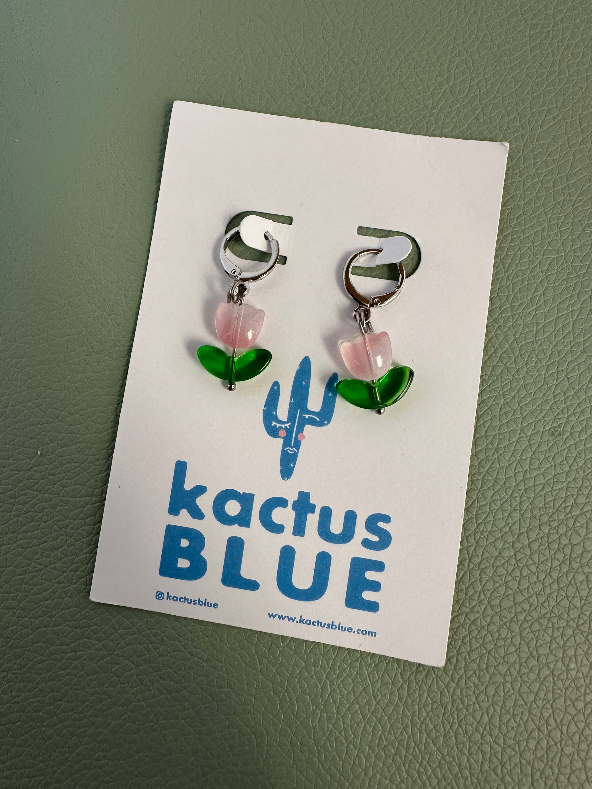 Kactus Blue Silver Tulip Hoop Earrings
