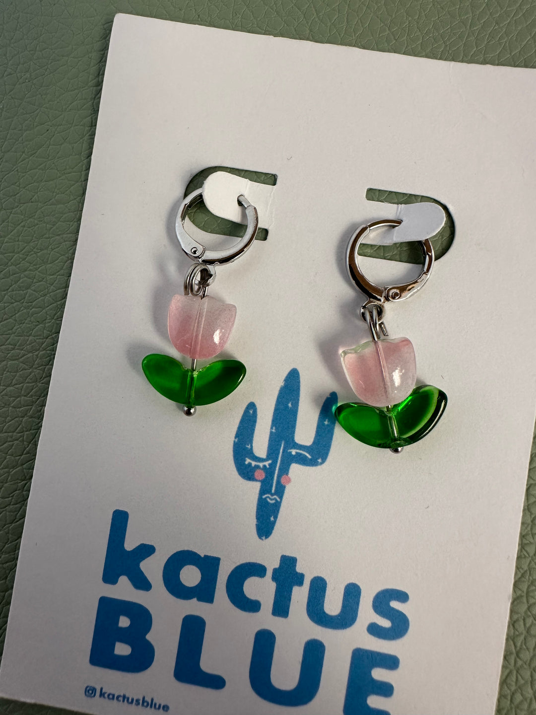 Kactus Blue Silver Tulip Hoop Earrings