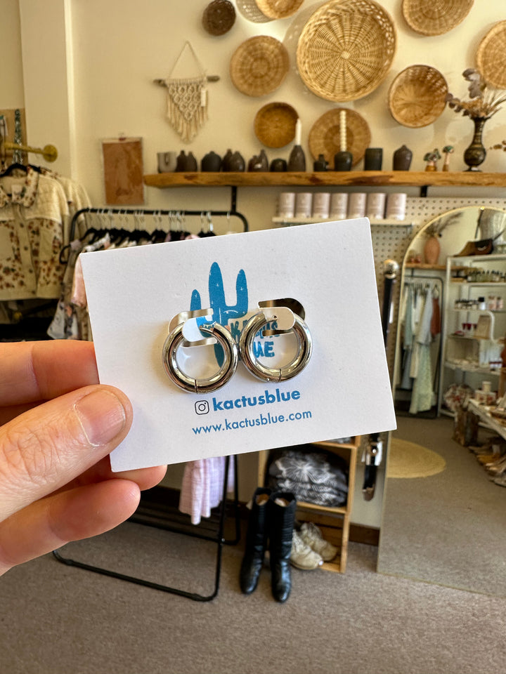 Kactus Blue - Chunky Silver Hoop Earrings