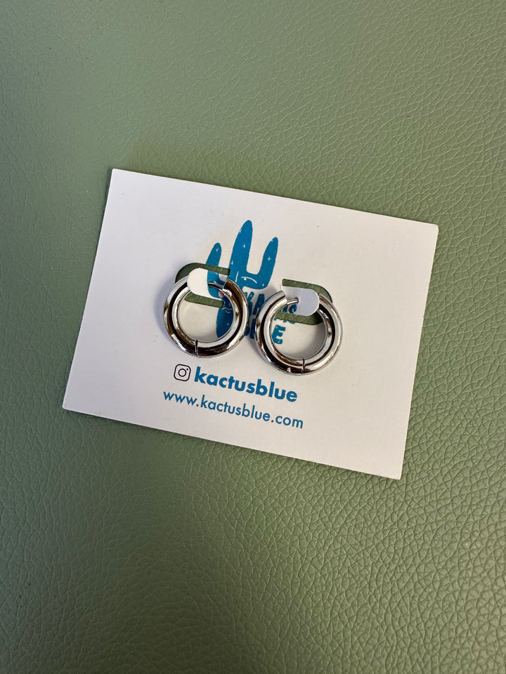Kactus Blue - Chunky Silver Hoop Earrings