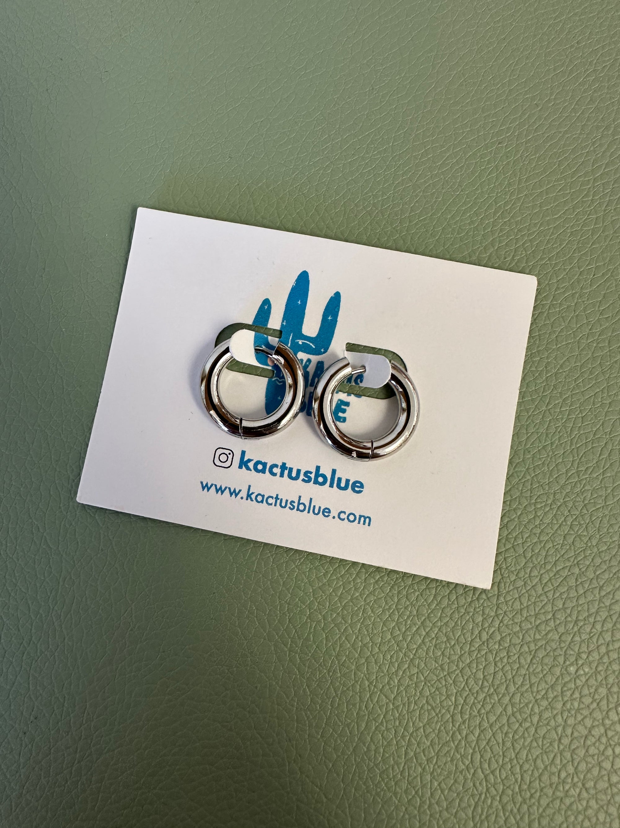Kactus Blue - Chunky Silver Hoop Earrings