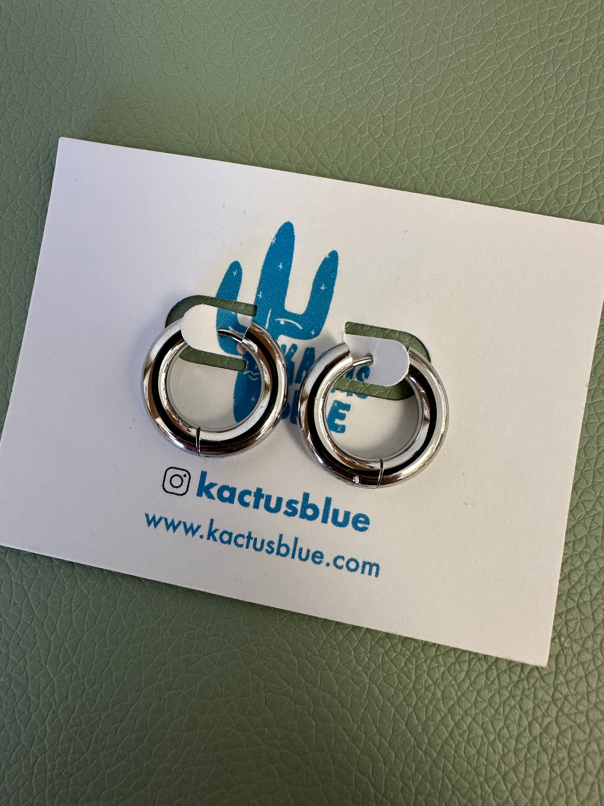 Kactus Blue - Chunky Silver Hoop Earrings