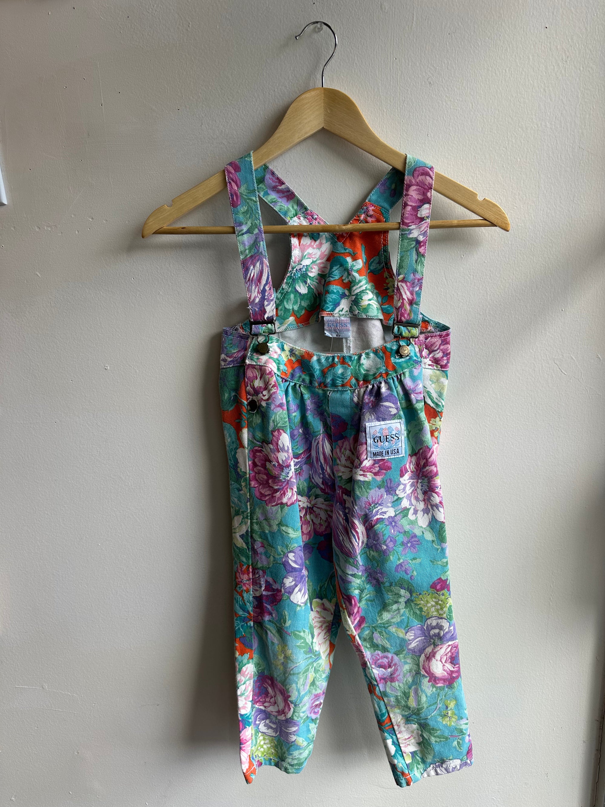 Vintage Guess Orange Floral Denim Overalls | Girls Size 6