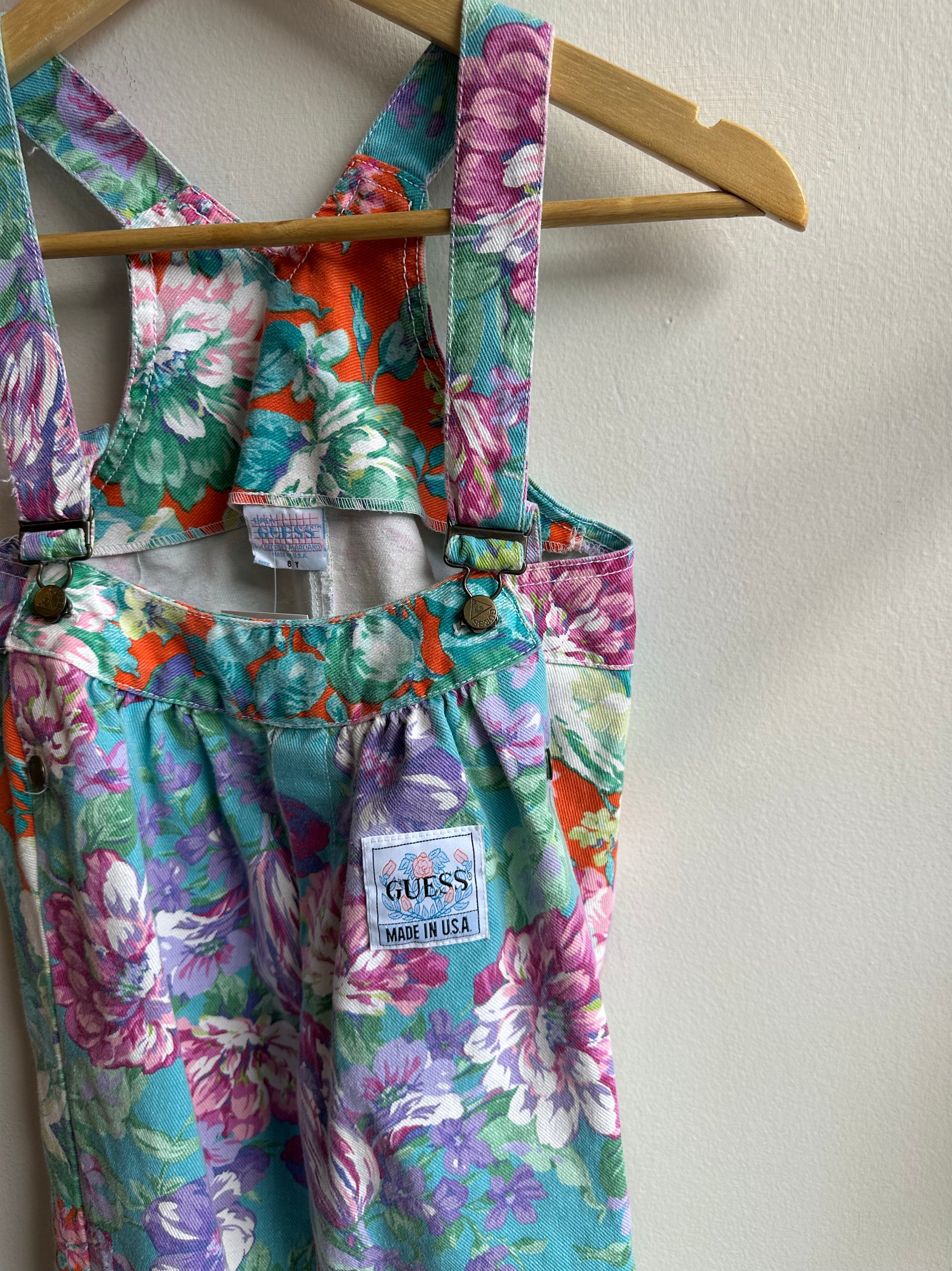 Vintage Guess Orange Floral Denim Overalls | Girls Size 6