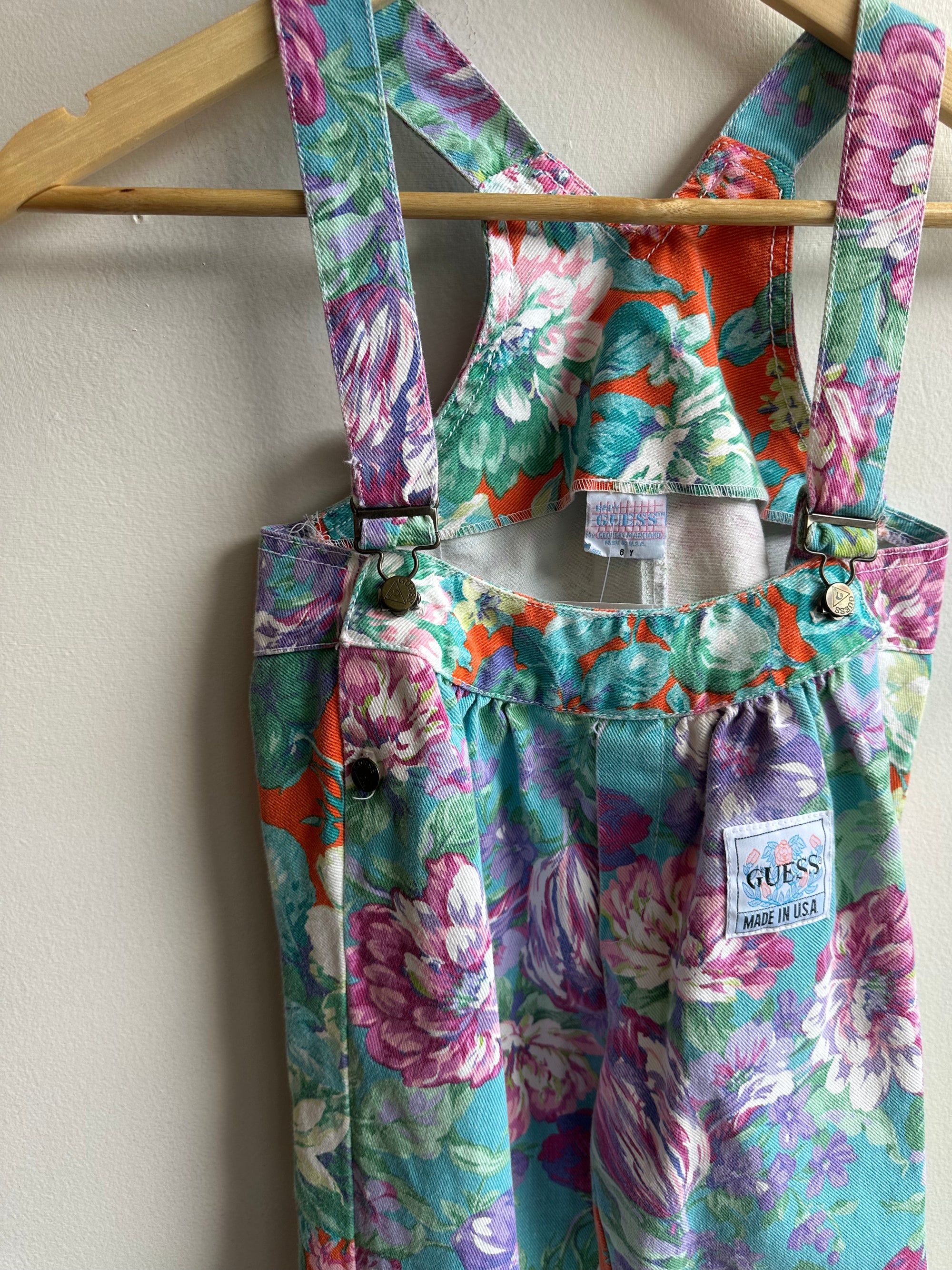 Vintage Guess Orange Floral Denim Overalls | Girls Size 6