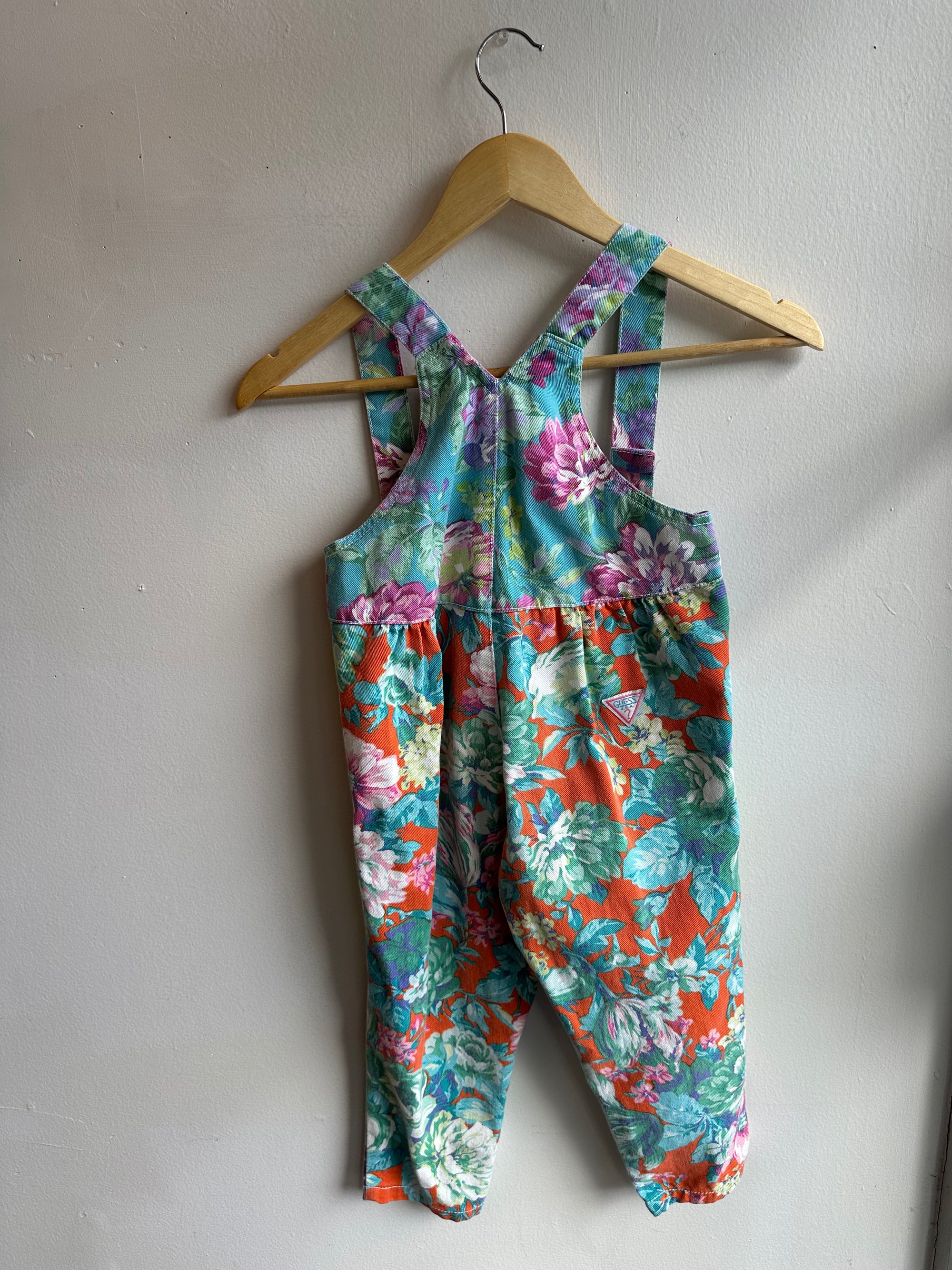 Vintage Guess Orange Floral Denim Overalls | Girls Size 6