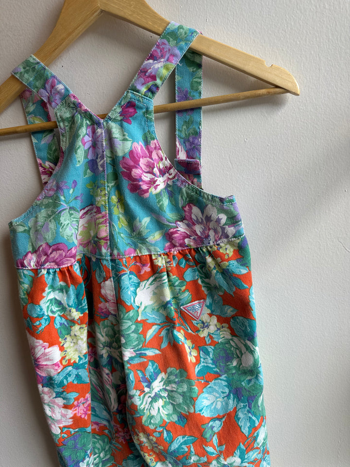 Vintage Guess Orange Floral Denim Overalls | Girls Size 6