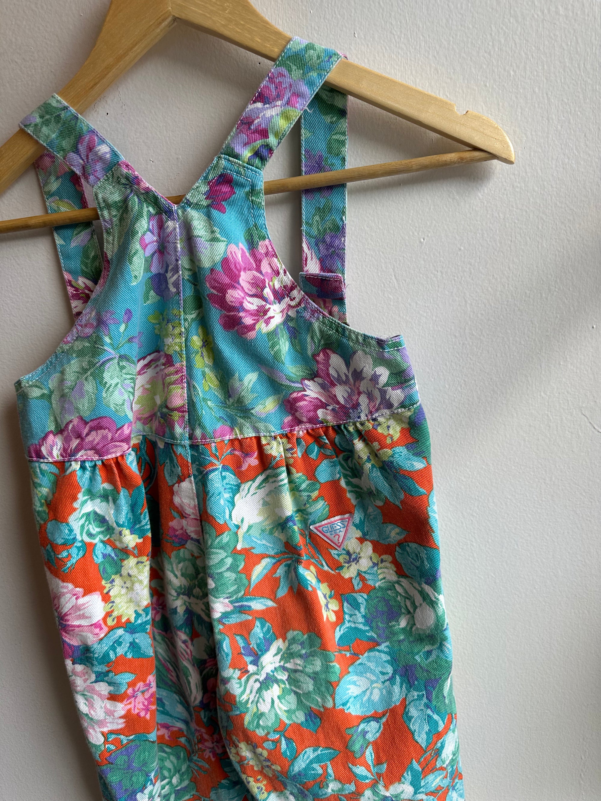 Vintage Guess Orange Floral Denim Overalls | Girls Size 6