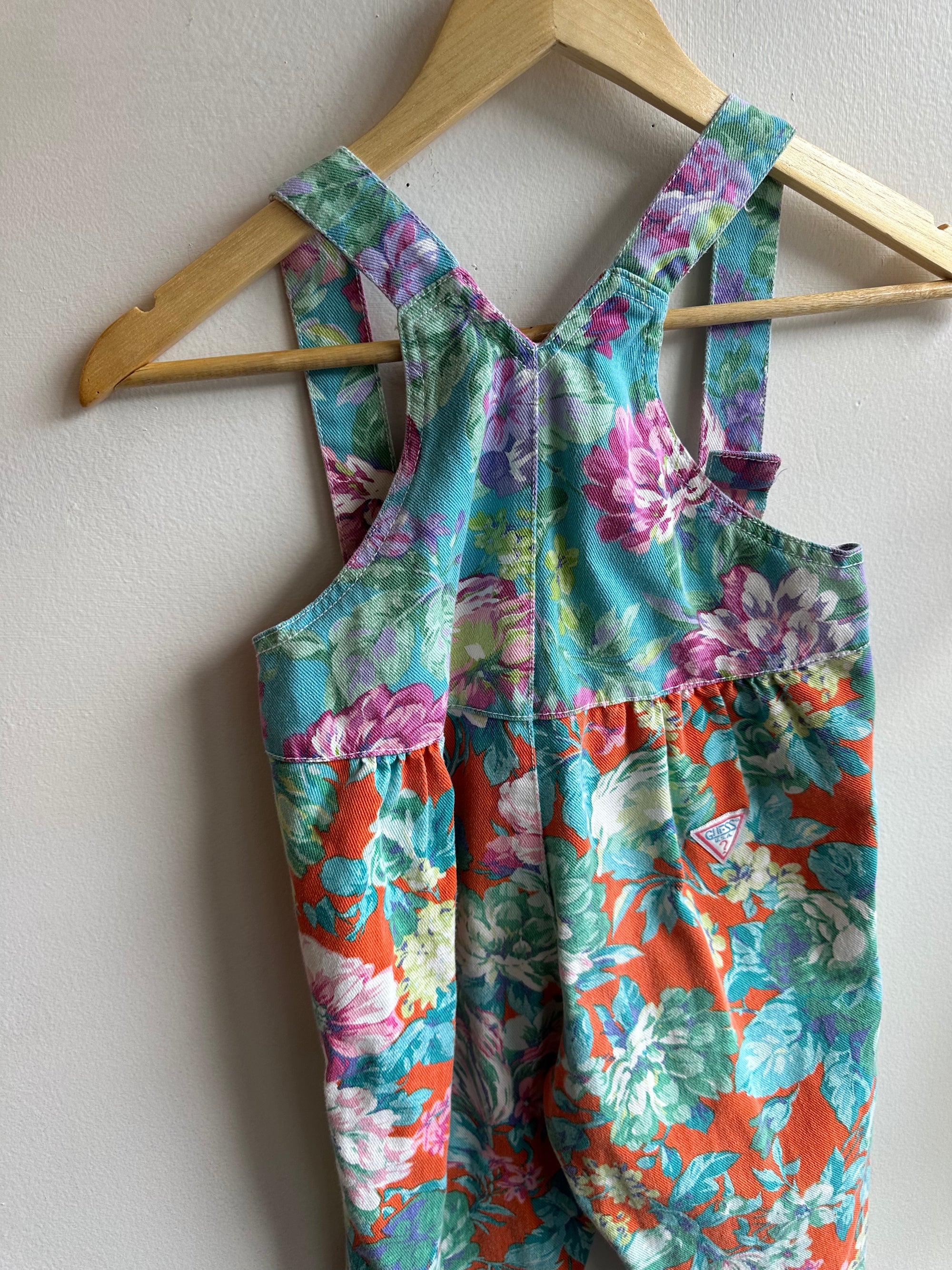 Vintage Guess Orange Floral Denim Overalls | Girls Size 6