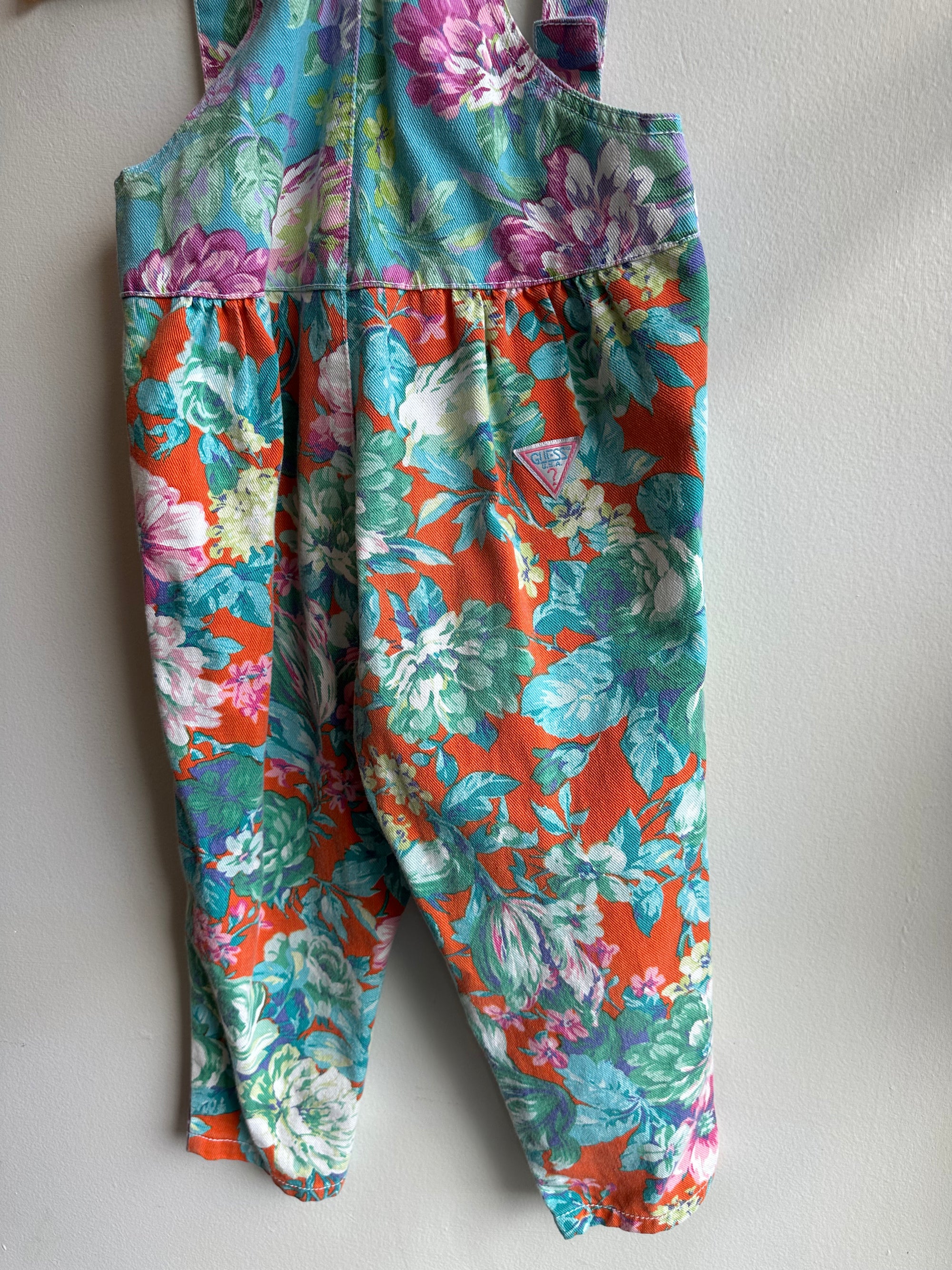 Vintage Guess Orange Floral Denim Overalls | Girls Size 6