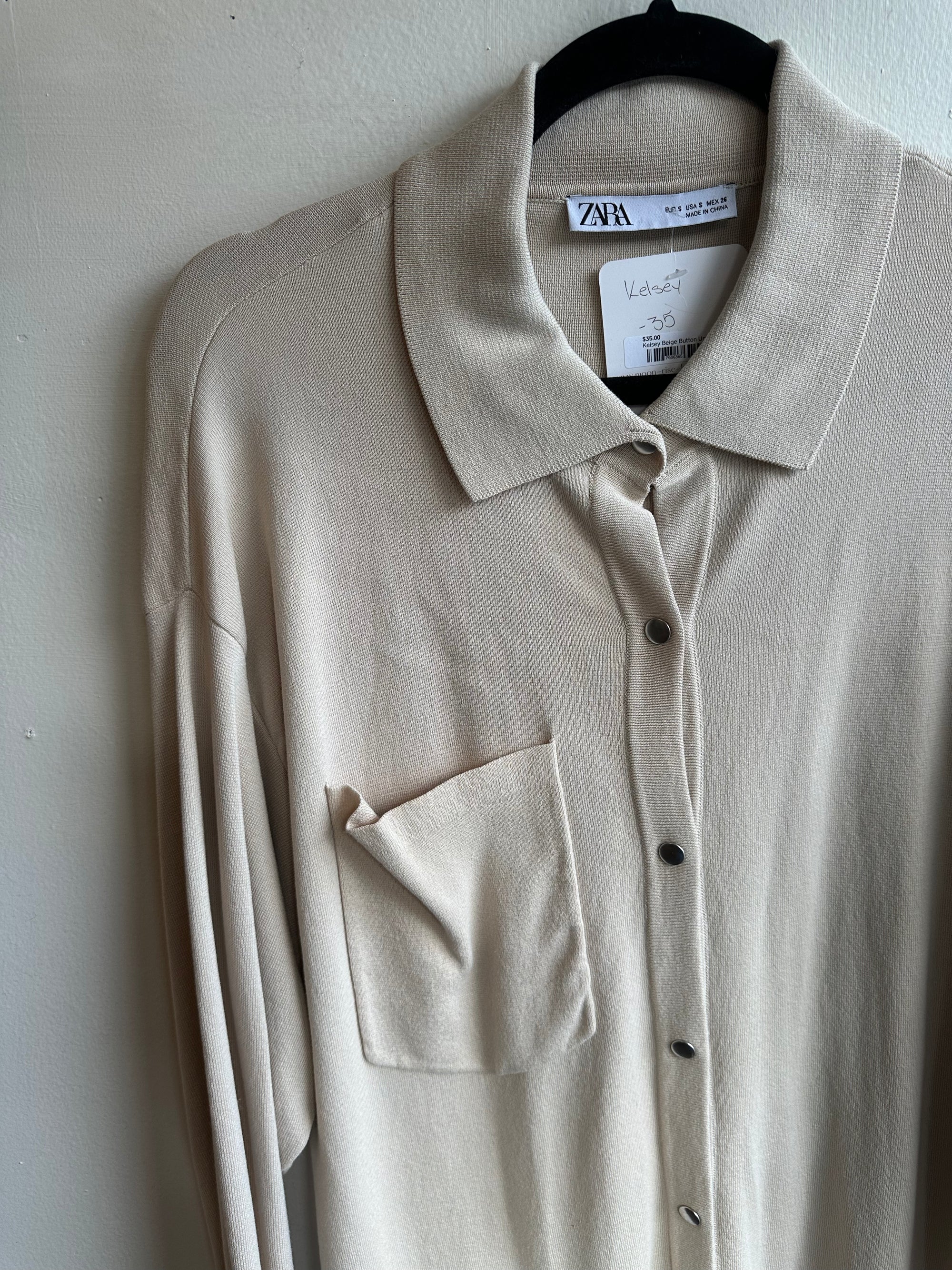 Zara Beige Long Sleeve Button up | Size Small