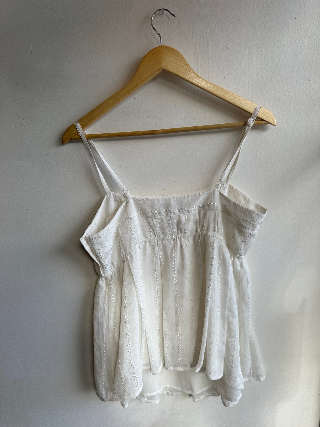 Embroidered White Boho Baby Doll Tank Top | Size Large