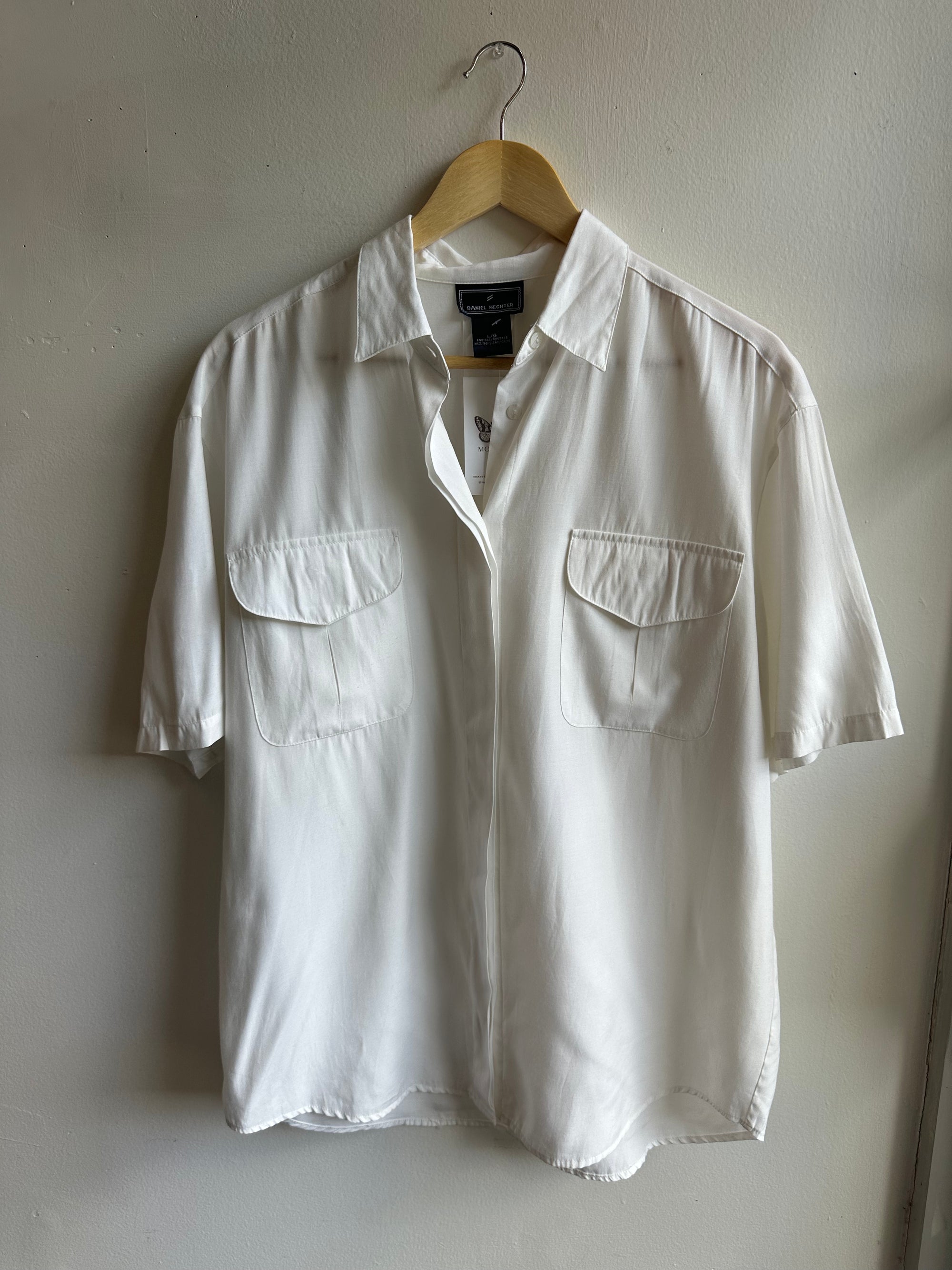 Vintage Daniel Hector White Button Up Short Sleeve Top | Size Large