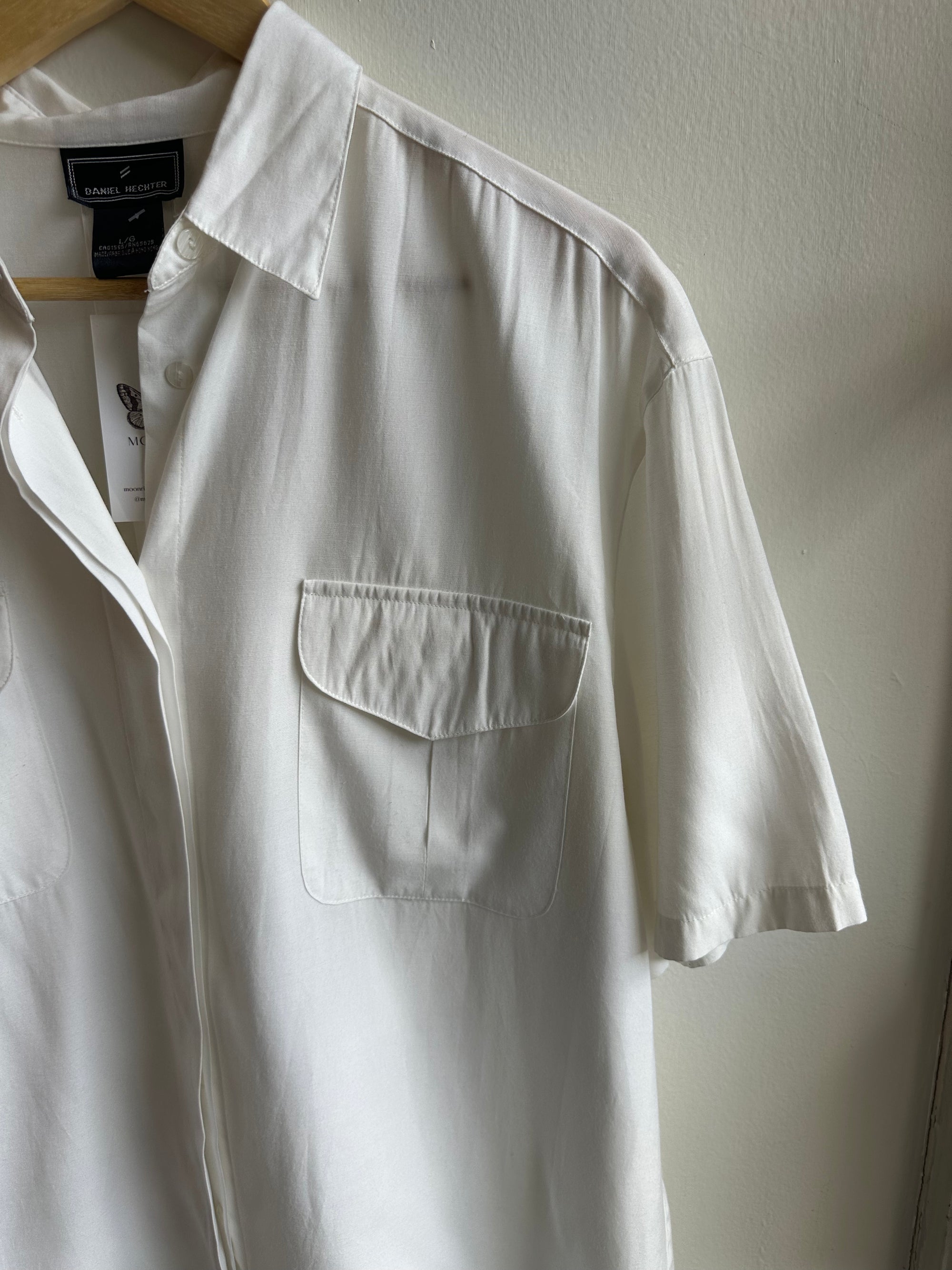 Vintage Daniel Hector White Button Up Short Sleeve Top | Size Large