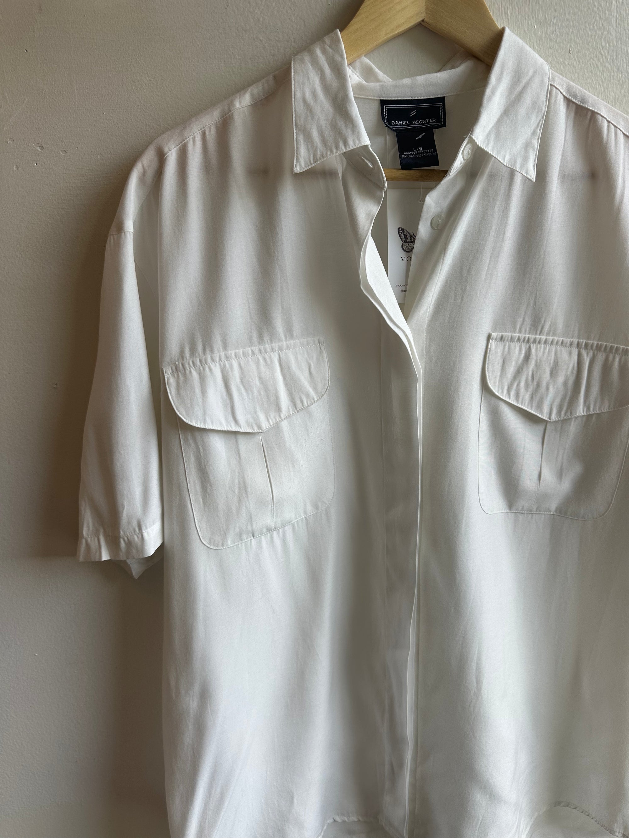 Vintage Daniel Hector White Button Up Short Sleeve Top | Size Large