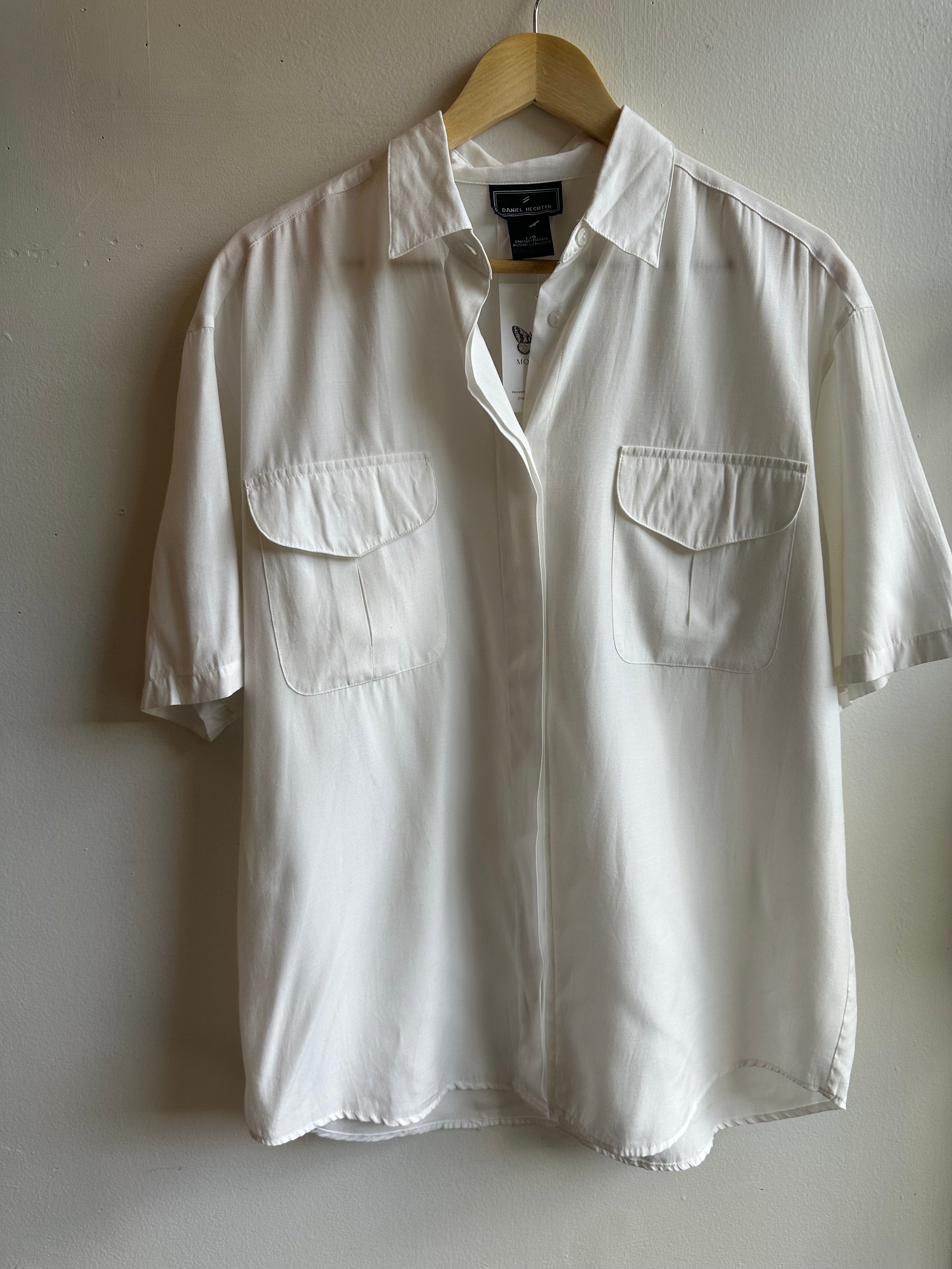 Vintage Daniel Hector White Button Up Short Sleeve Top | Size Large