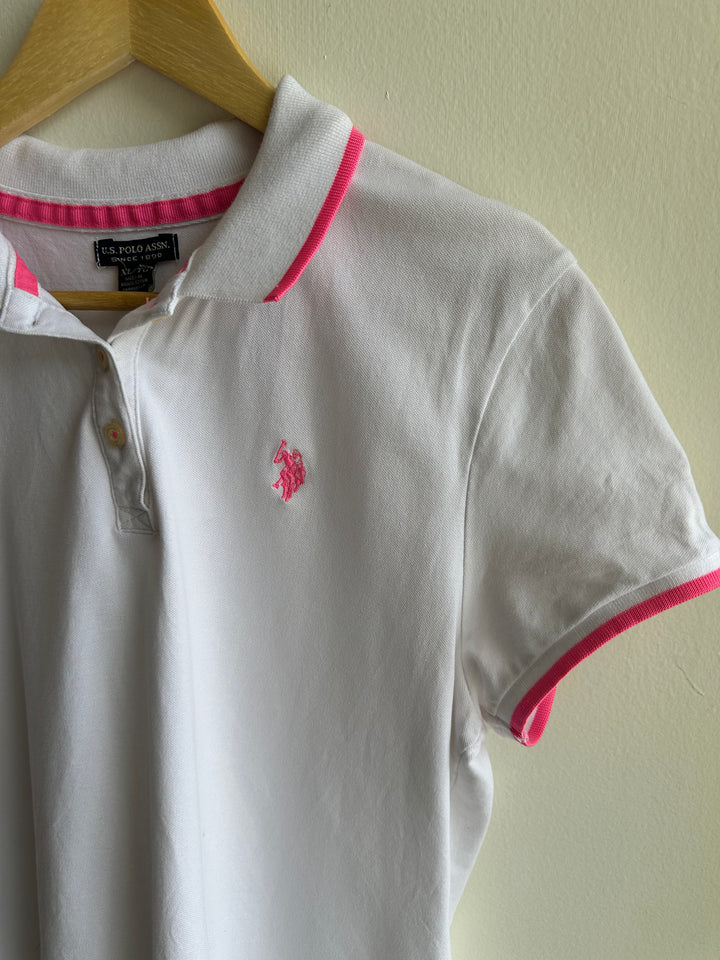 Vintage 2000s Ralph Lauren White + Pink Polo Shirt | Size XL