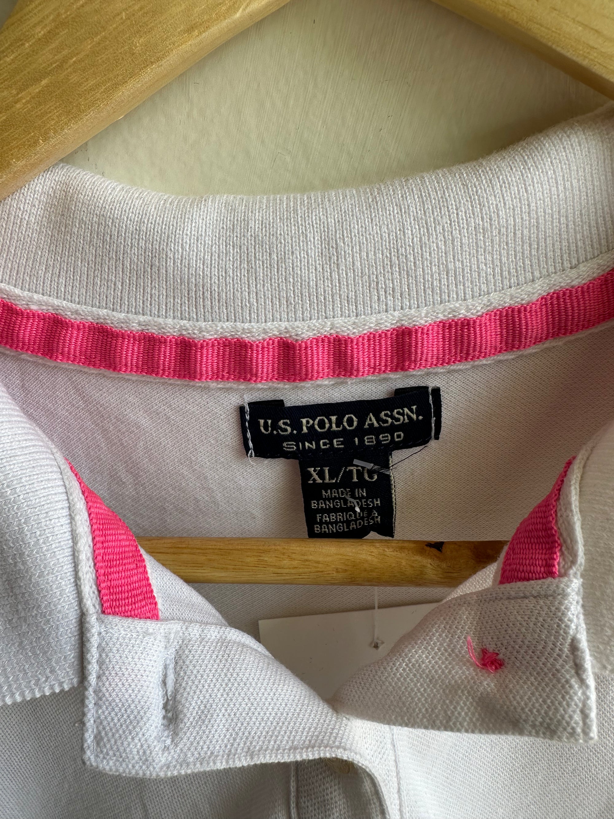 Vintage 2000s Ralph Lauren White + Pink Polo Shirt | Size XL