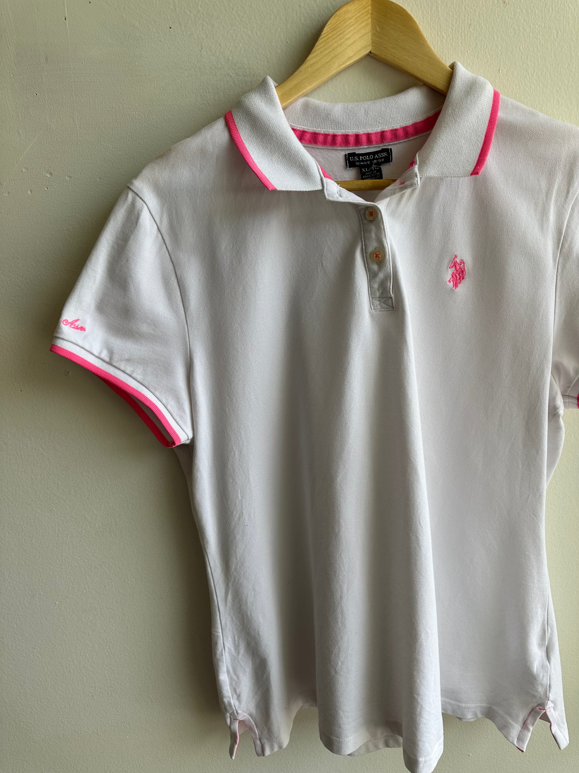 Vintage 2000s Ralph Lauren White + Pink Polo Shirt | Size XL