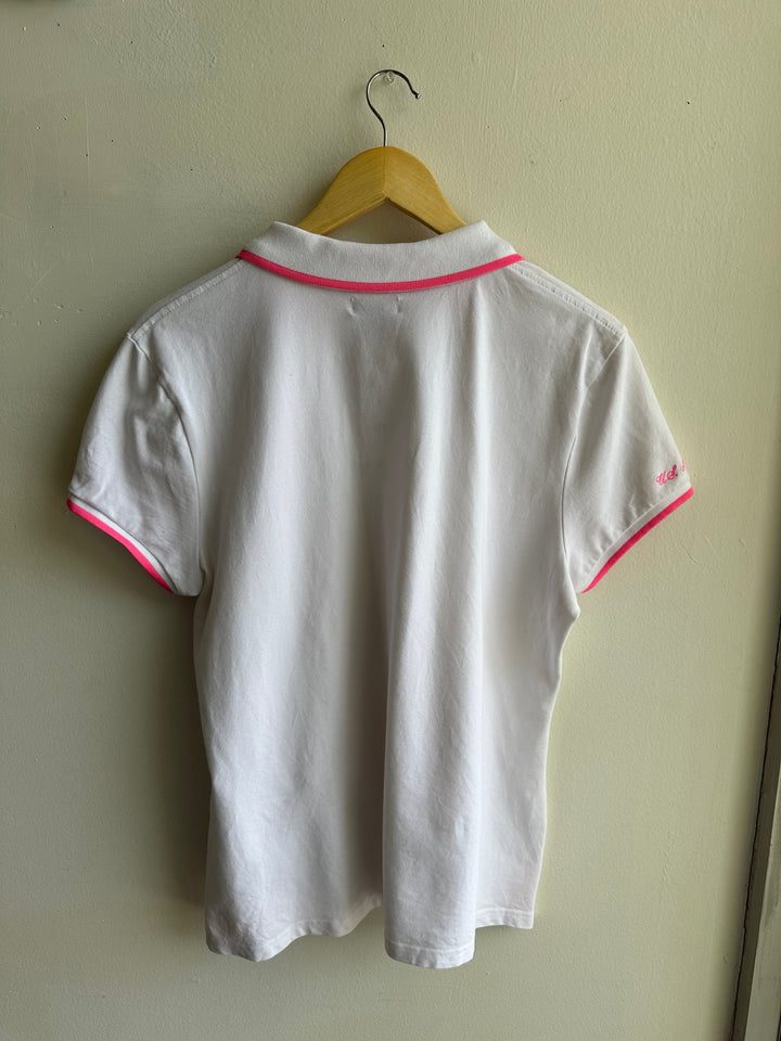 Vintage 2000s Ralph Lauren White + Pink Polo Shirt | Size XL