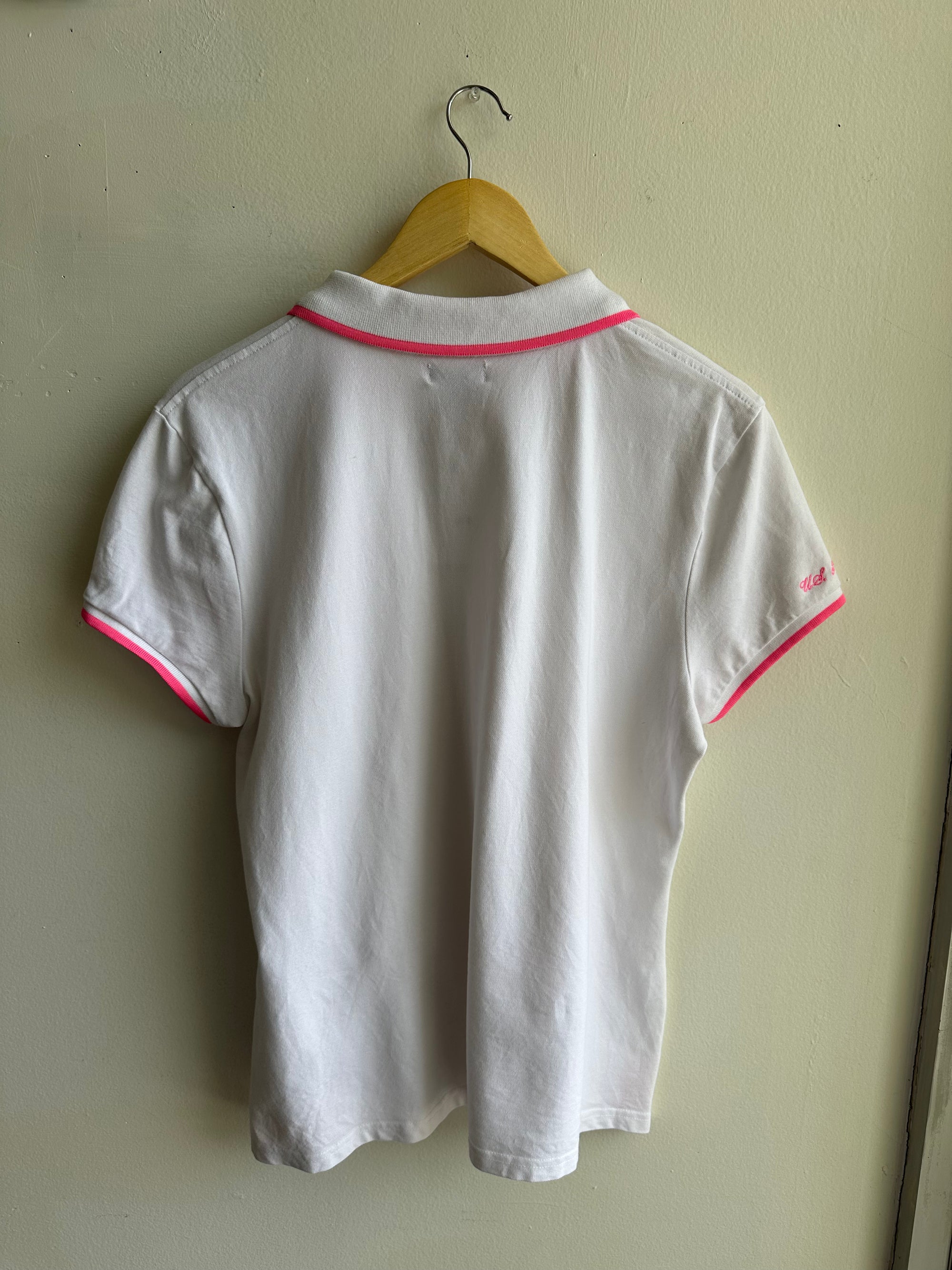 Vintage 2000s Ralph Lauren White + Pink Polo Shirt | Size XL