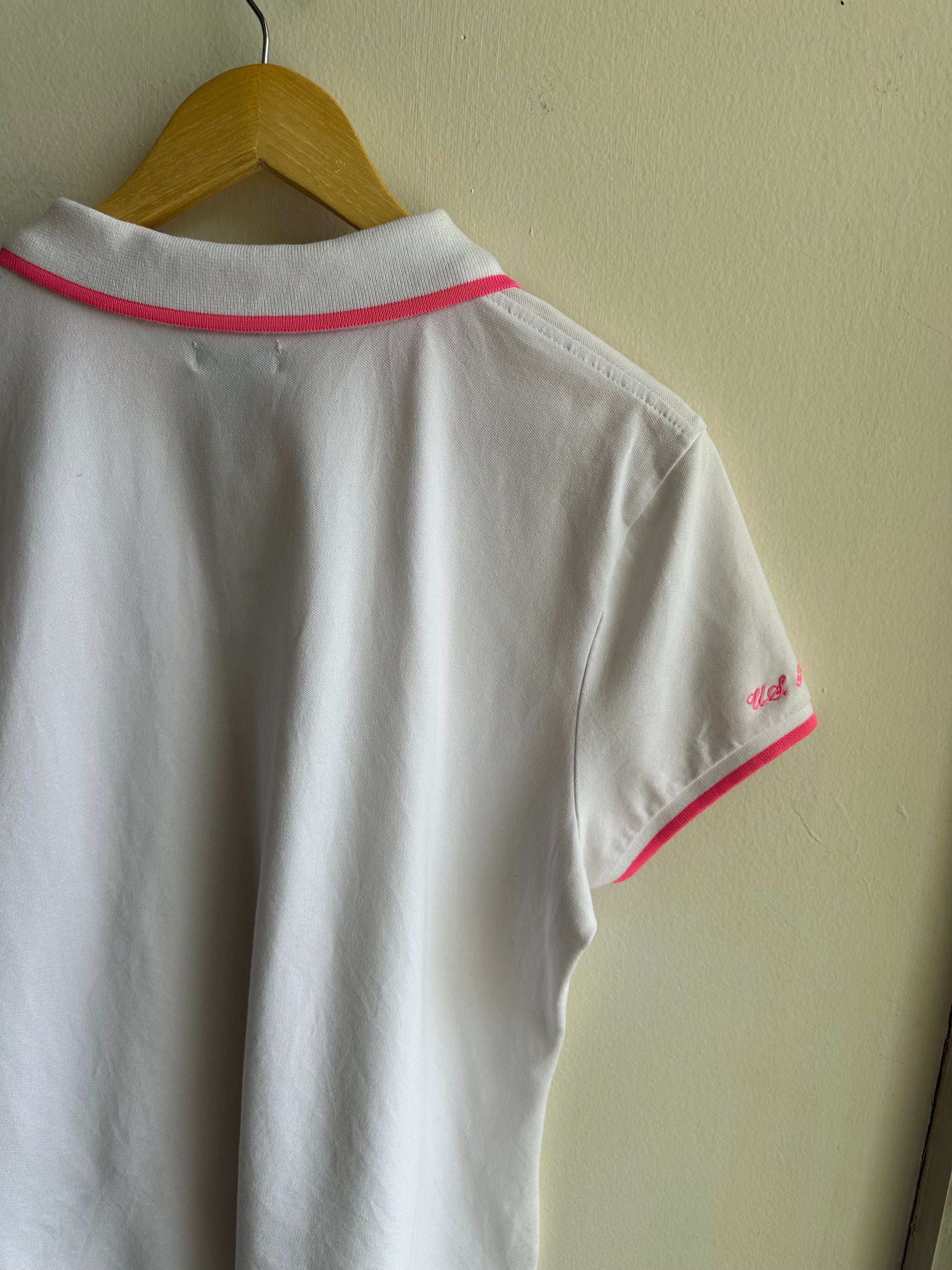 Vintage 2000s Ralph Lauren White + Pink Polo Shirt | Size XL
