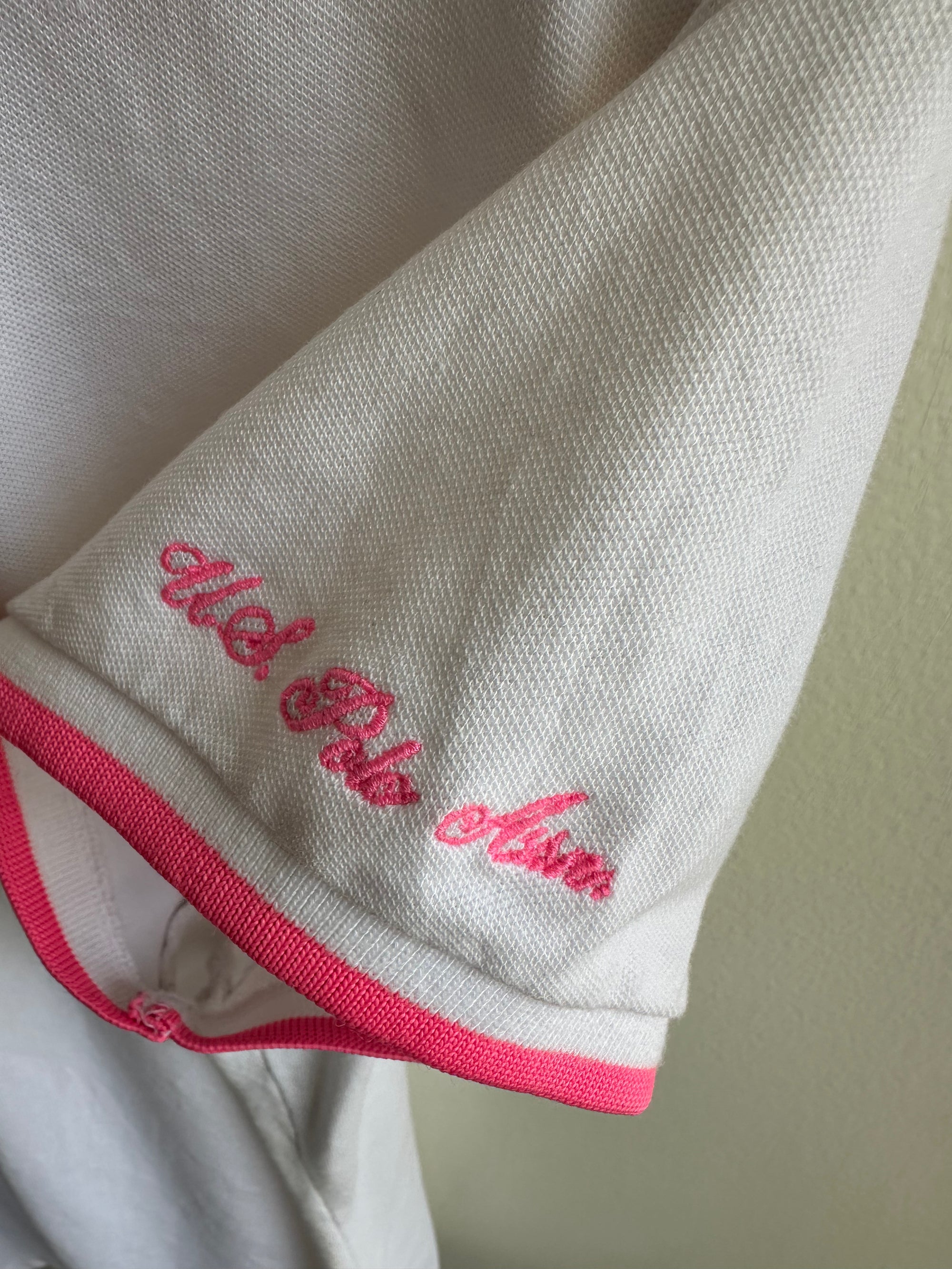 Vintage 2000s Ralph Lauren White + Pink Polo Shirt | Size XL
