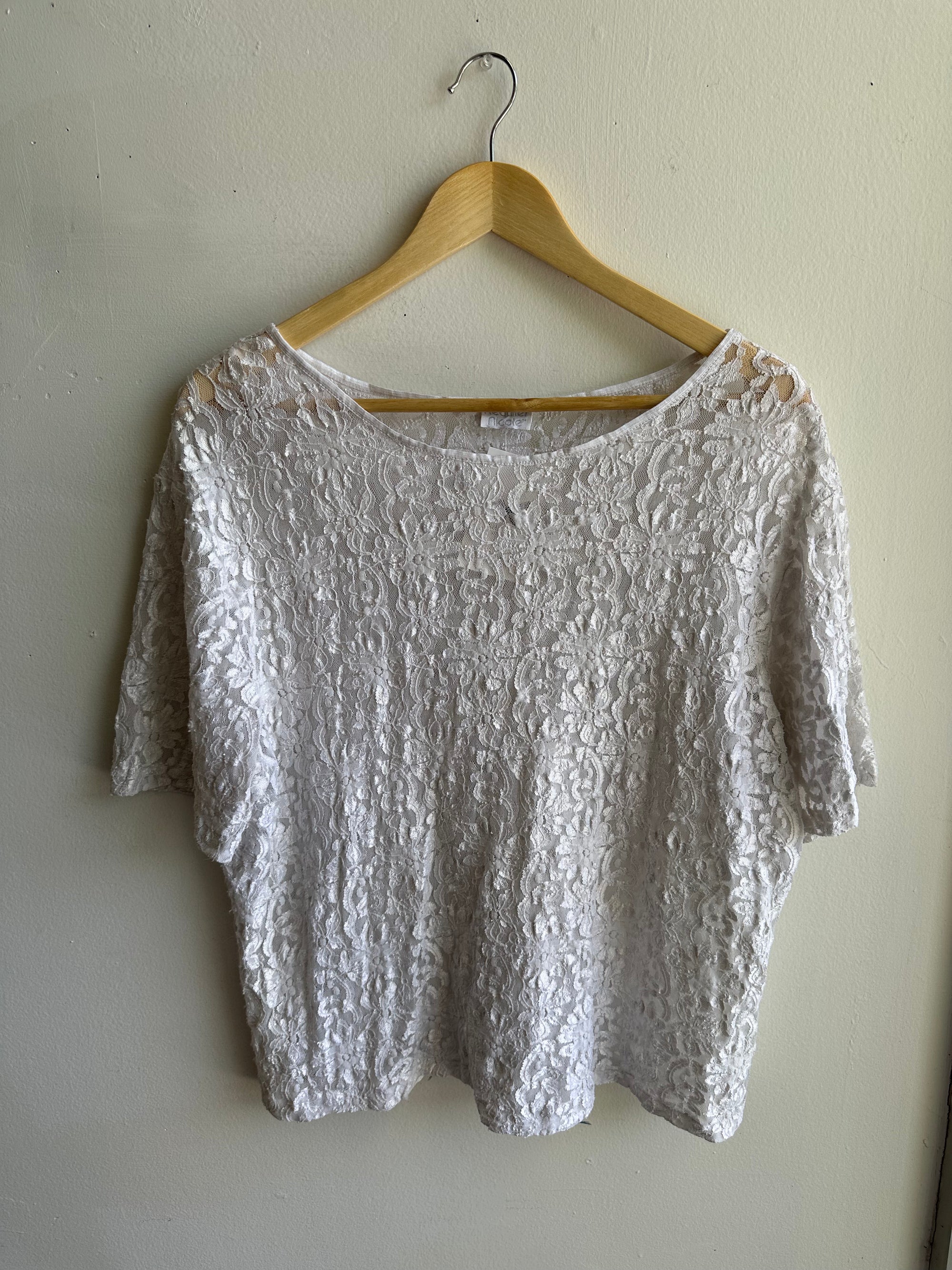 Vintage 80s Heather Nicole Stretchy Lace T-Shirt | Size Large