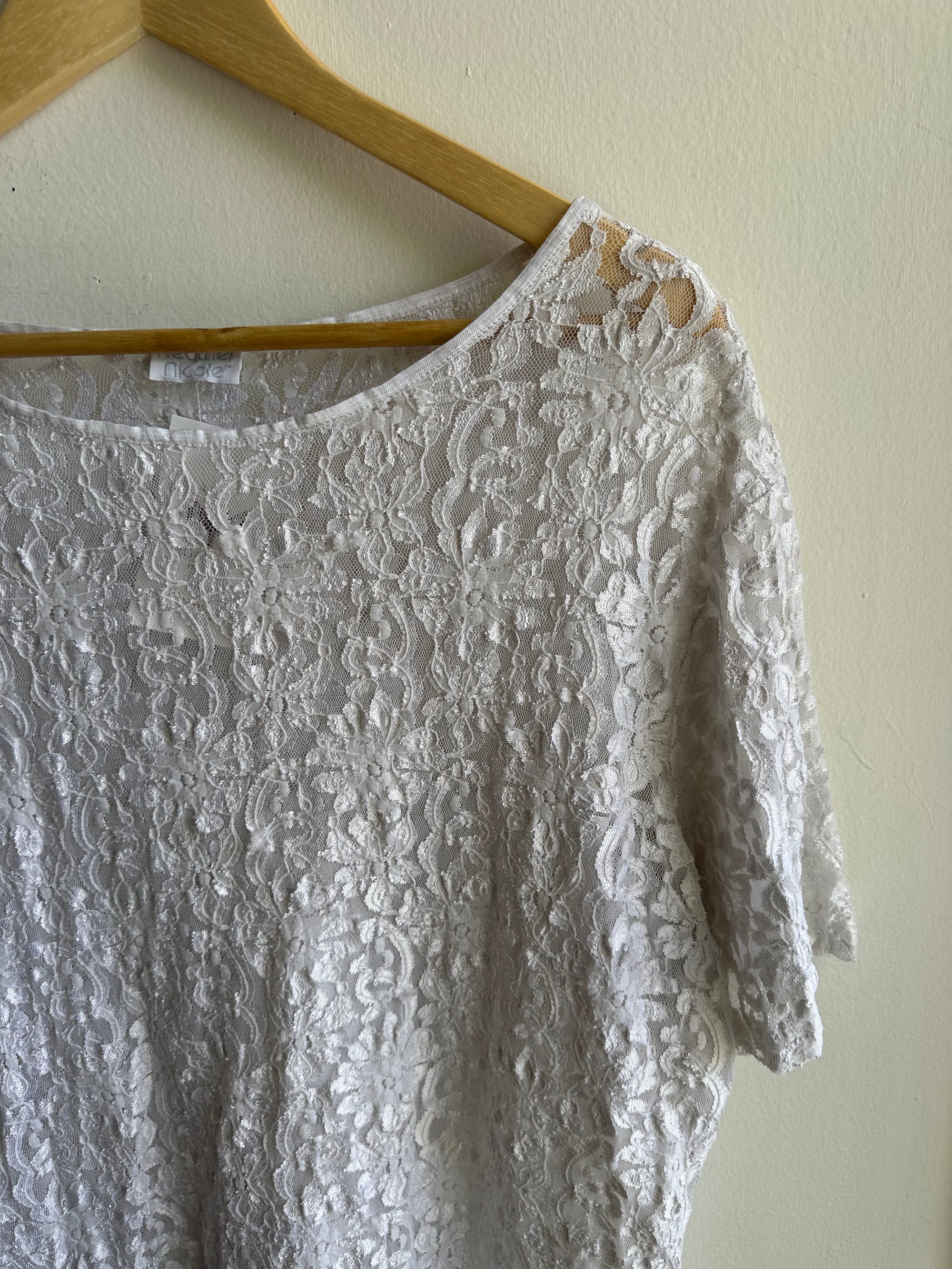 Vintage 80s Heather Nicole Stretchy Lace T-Shirt | Size Large
