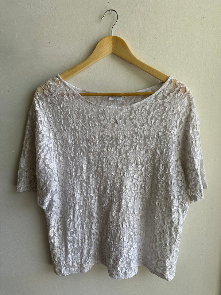Vintage 80s Heather Nicole Stretchy Lace T-Shirt | Size Large