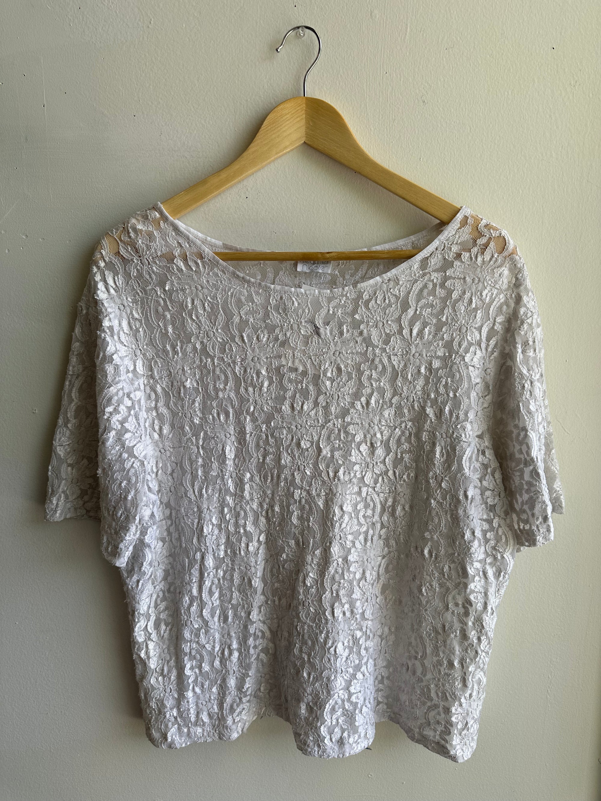 Vintage 80s Heather Nicole Stretchy Lace T-Shirt | Size Large