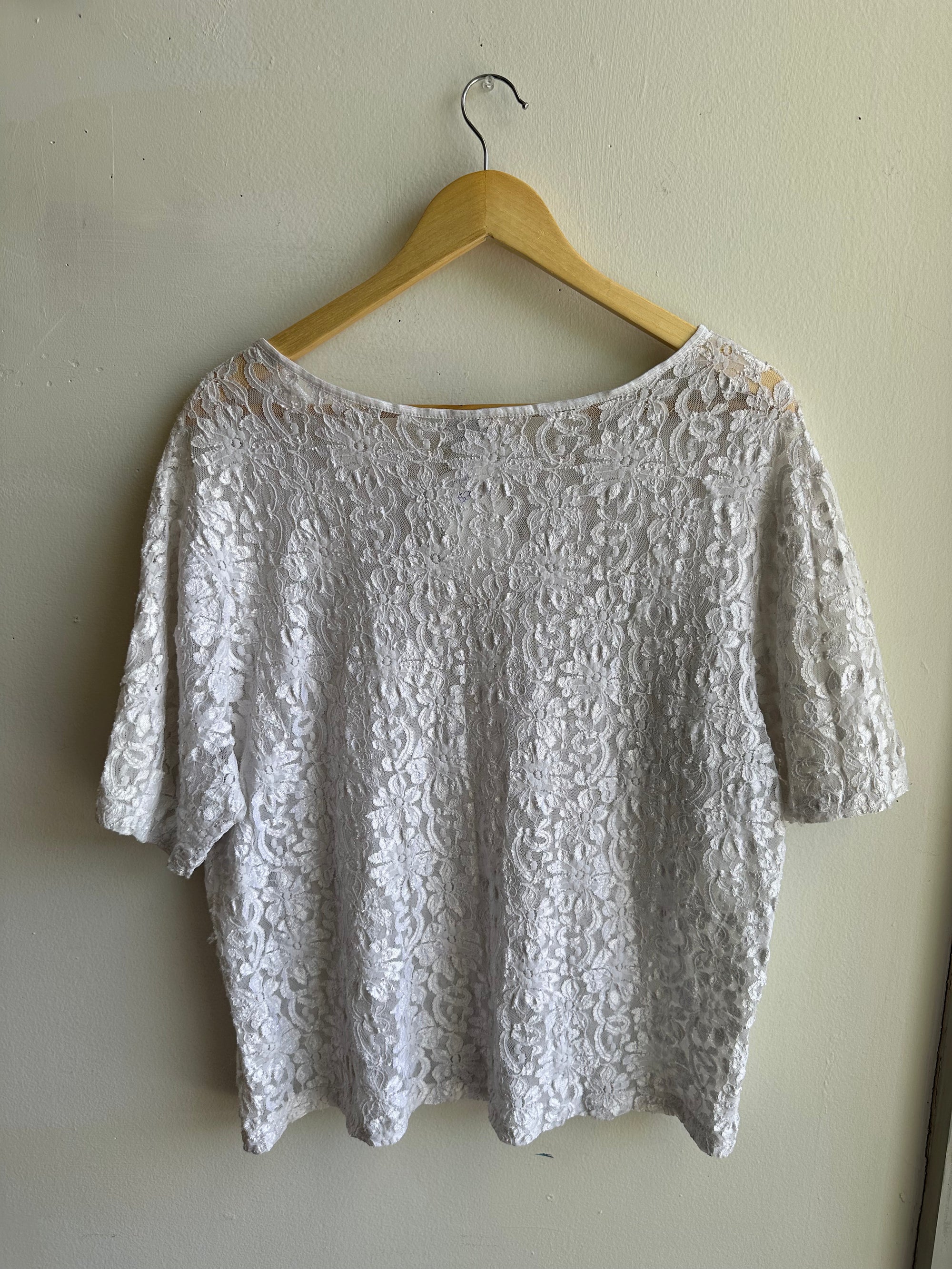Vintage 80s Heather Nicole Stretchy Lace T-Shirt | Size Large