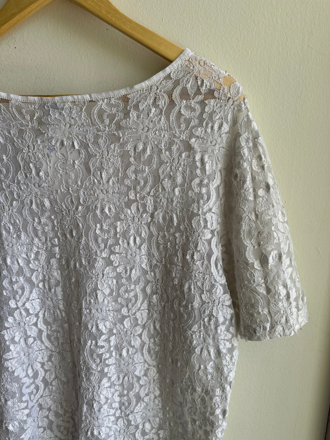Vintage 80s Heather Nicole Stretchy Lace T-Shirt | Size Large