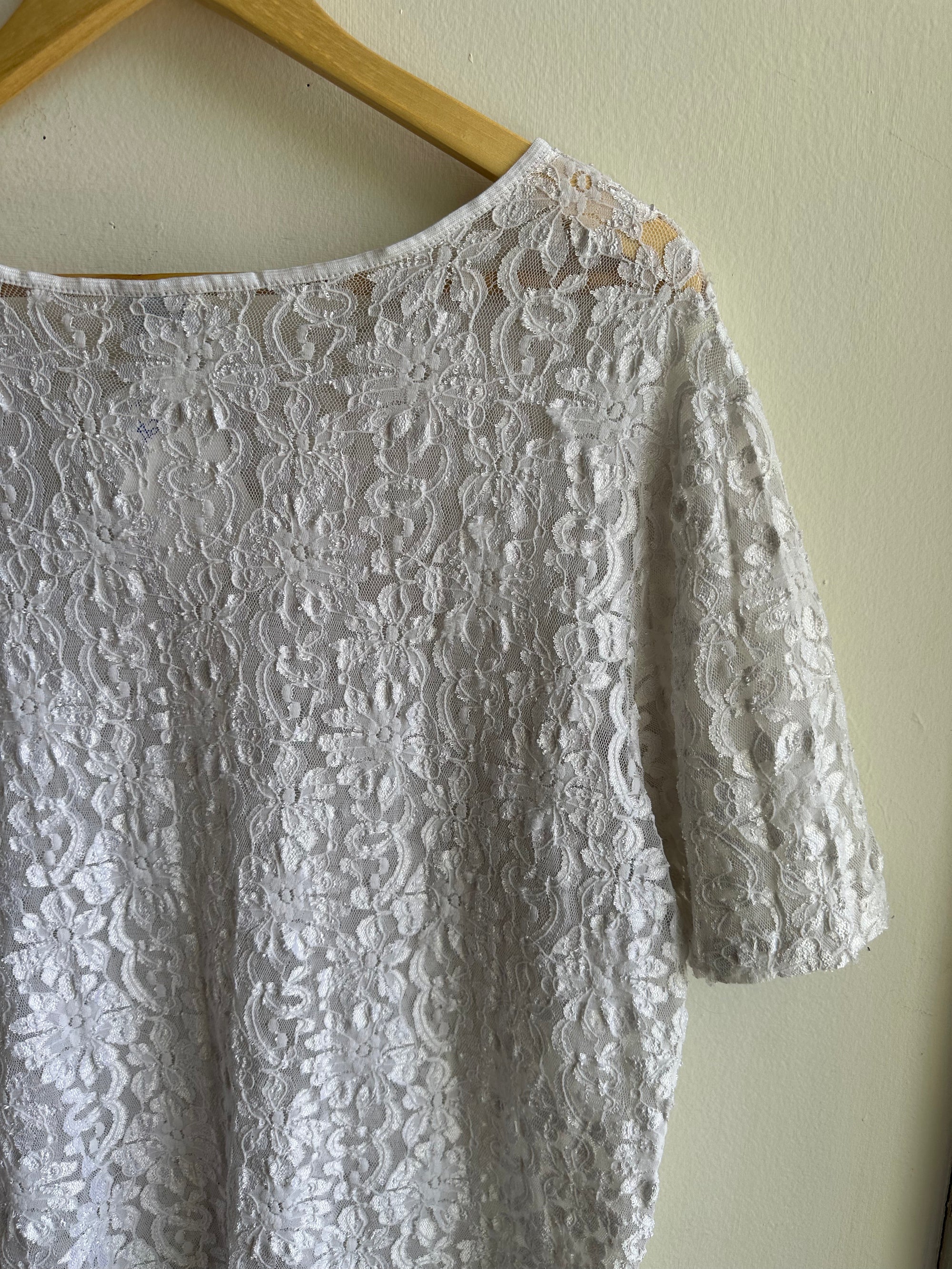 Vintage 80s Heather Nicole Stretchy Lace T-Shirt | Size Large
