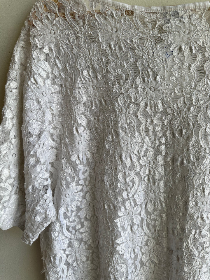 Vintage 80s Heather Nicole Stretchy Lace T-Shirt | Size Large