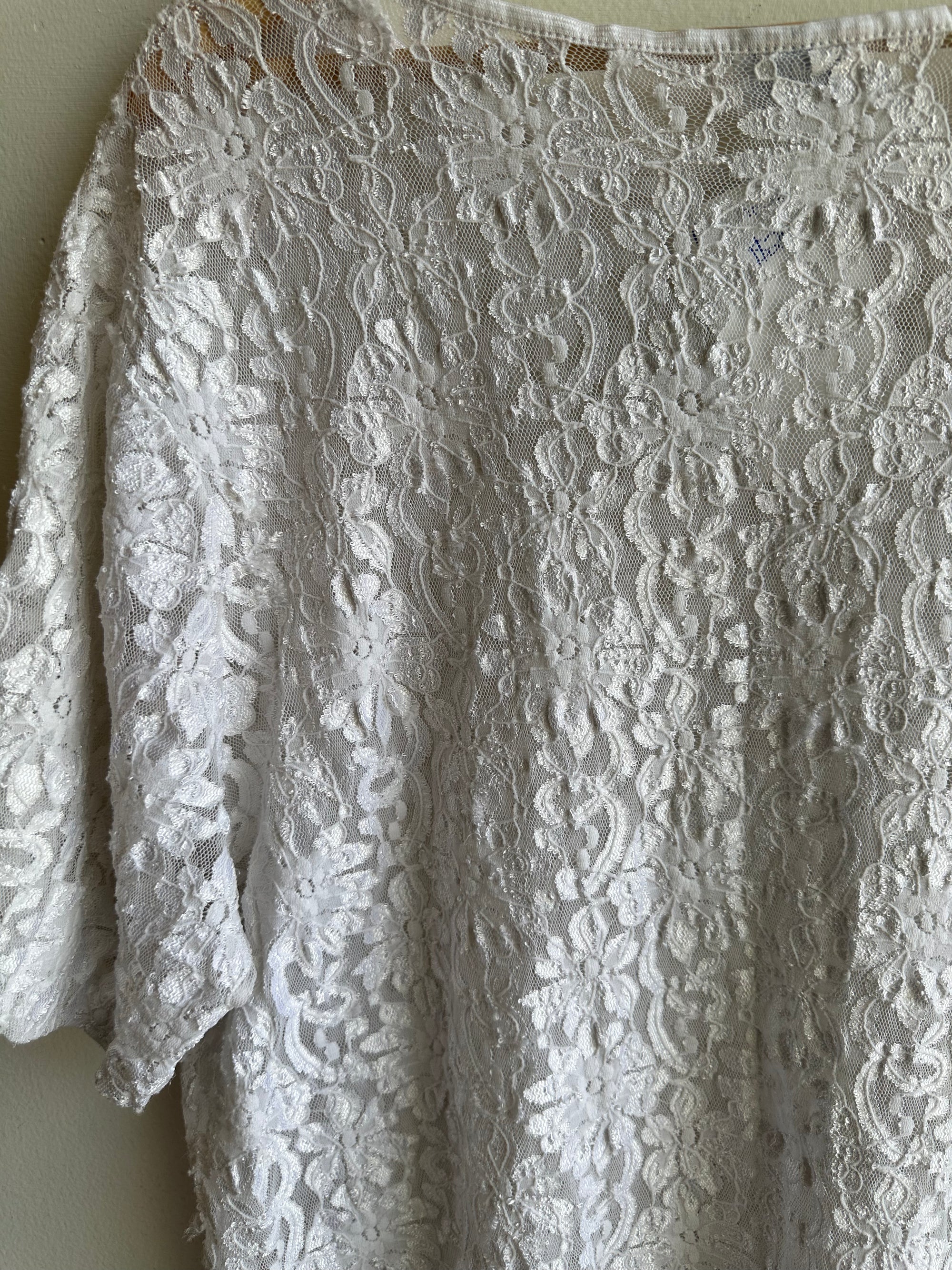 Vintage 80s Heather Nicole Stretchy Lace T-Shirt | Size Large
